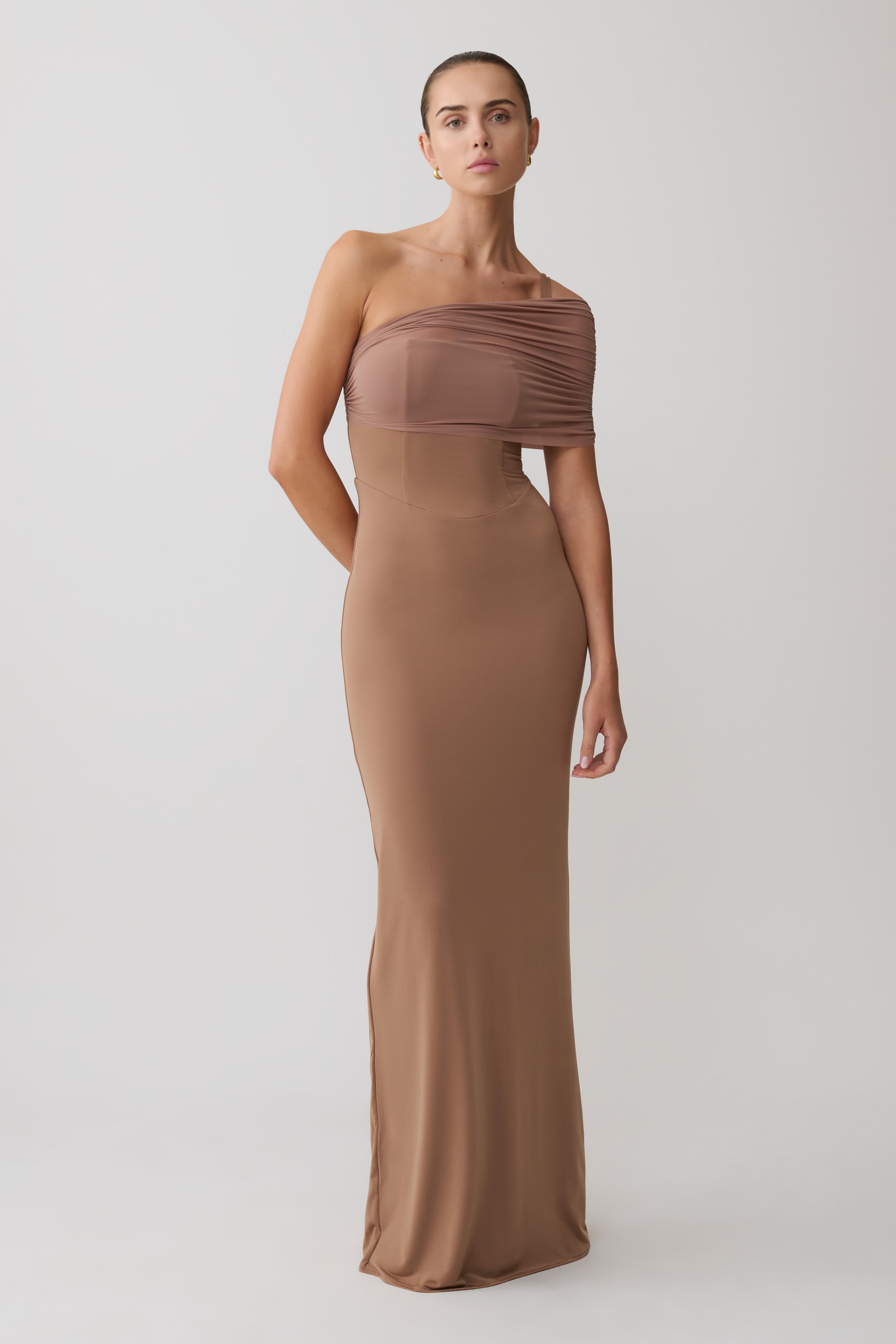 Hanh One Shoulder Mesh Maxi Dress