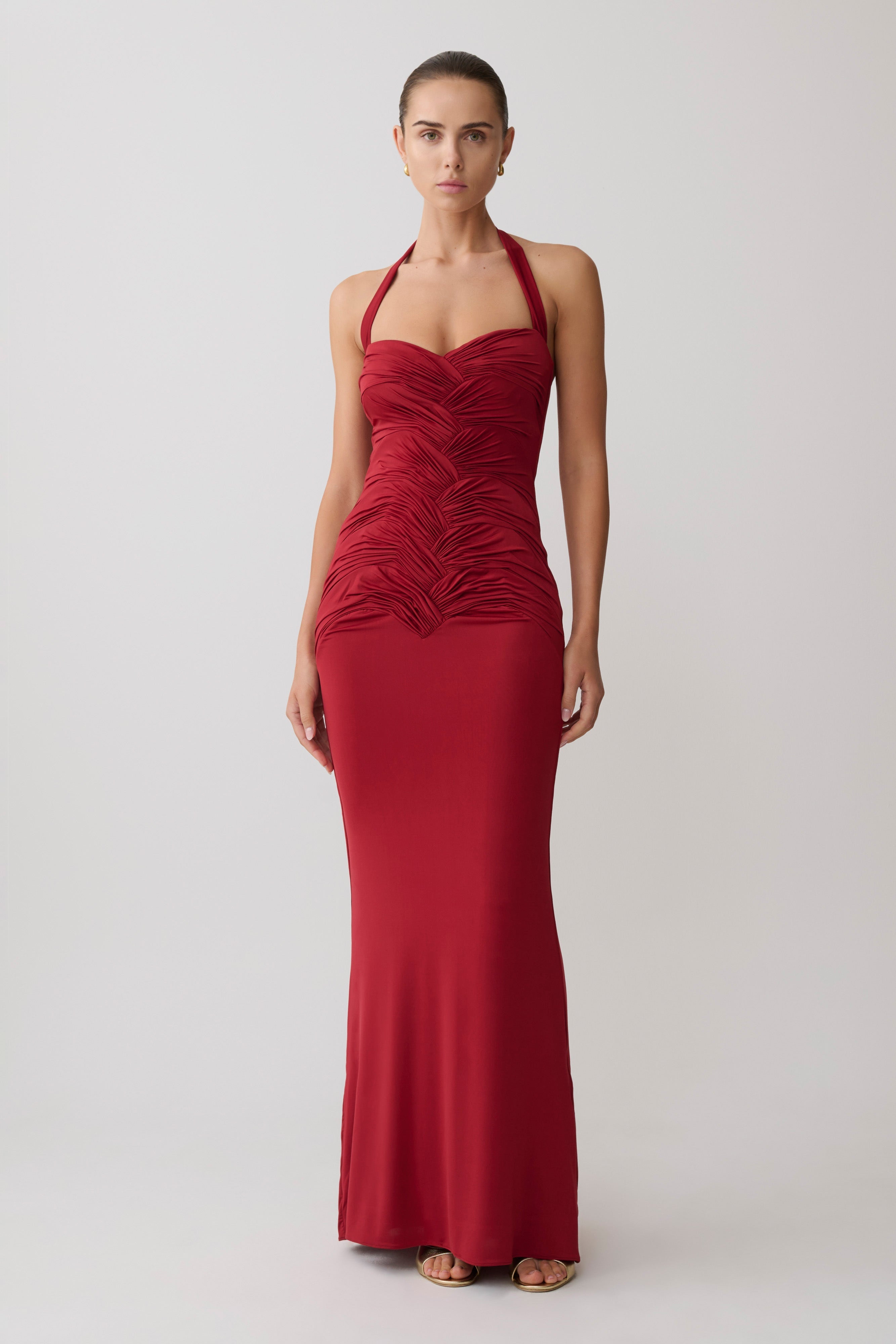 Hoai Gathered Slinky Halter Maxi Dress