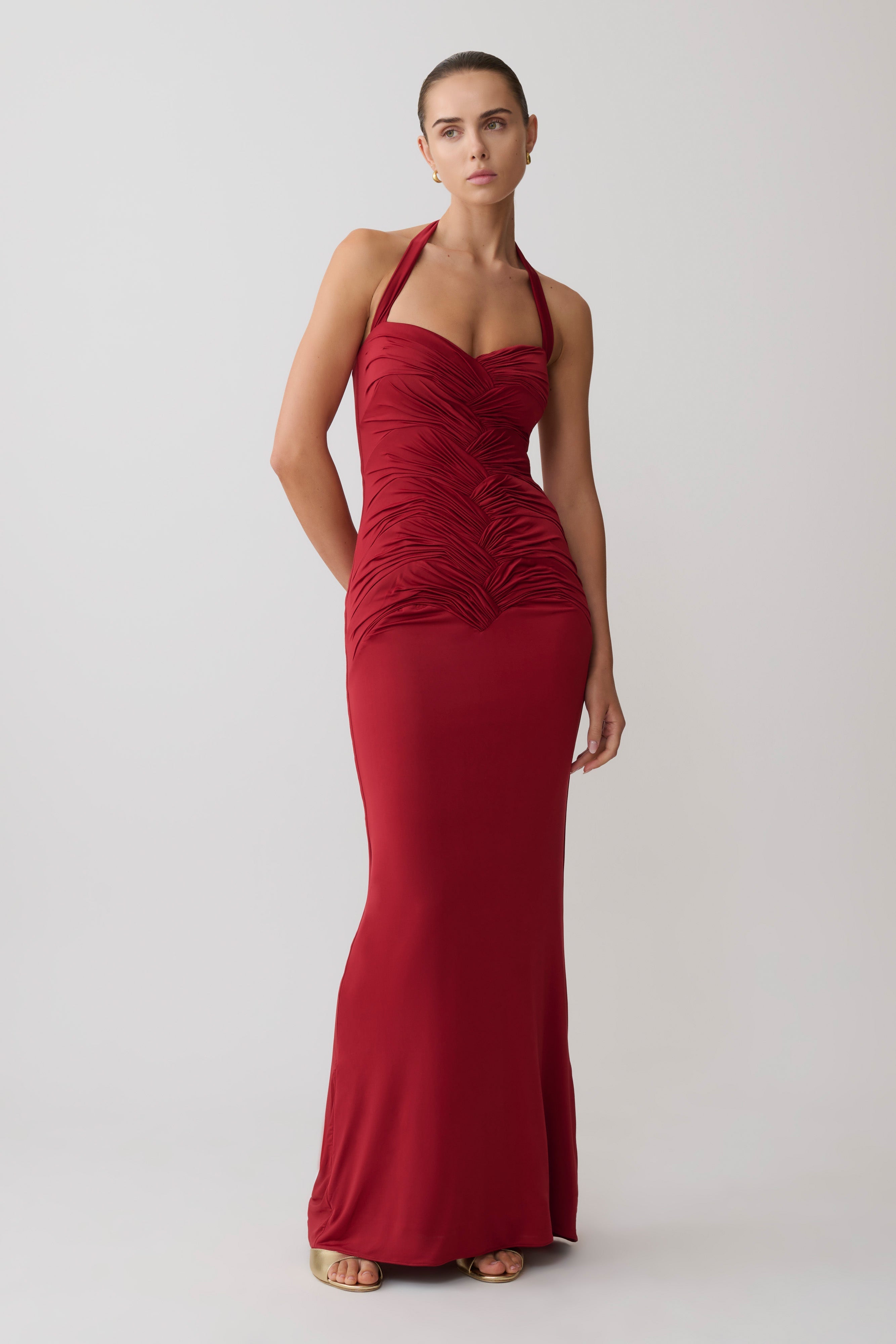 Hoai Gathered Slinky Halter Maxi Dress