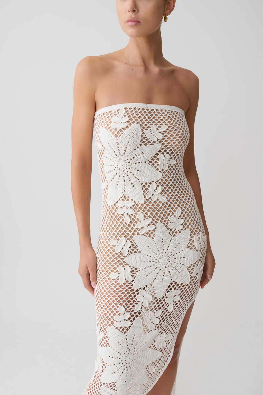Mandie Hand Crochet Asymmetrical Maxi Dress