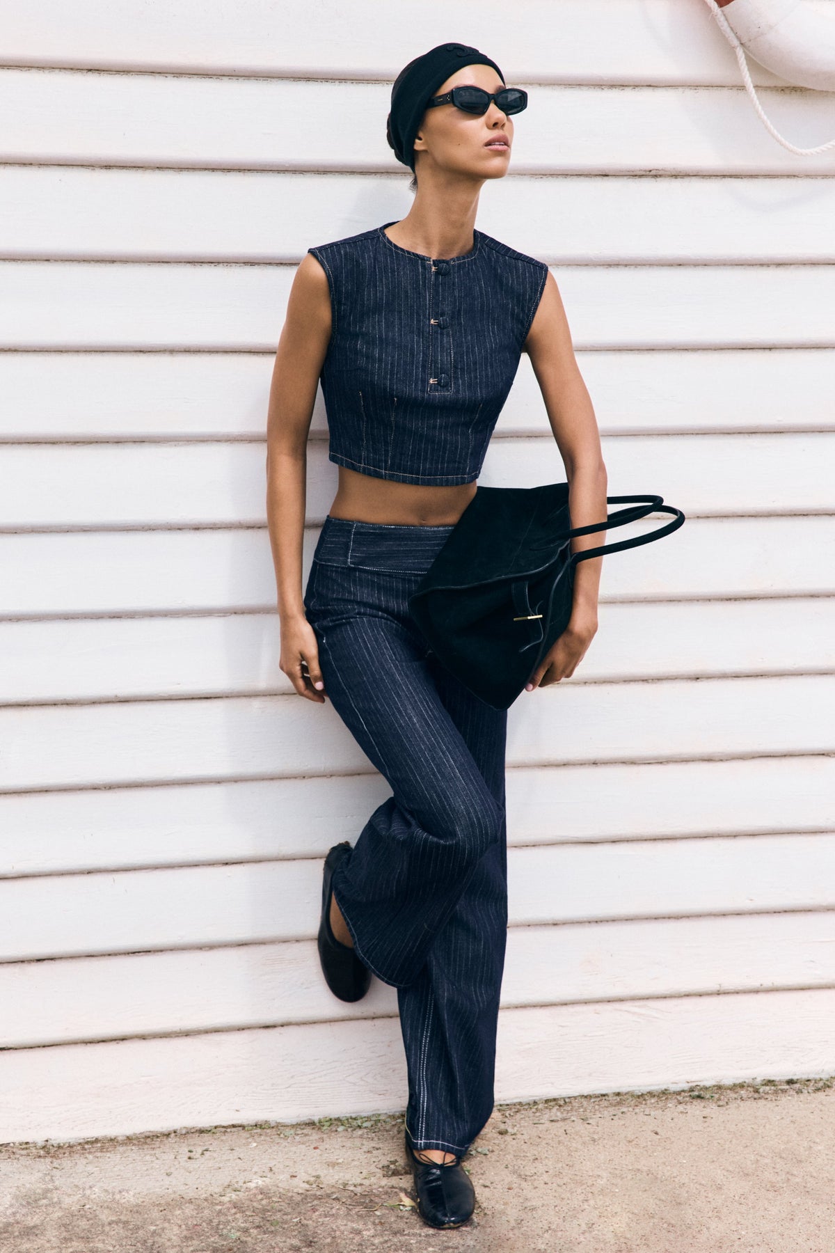 Loraine Sleeveless Denim Top in Indigo Pinstripe – Chic&Drifts