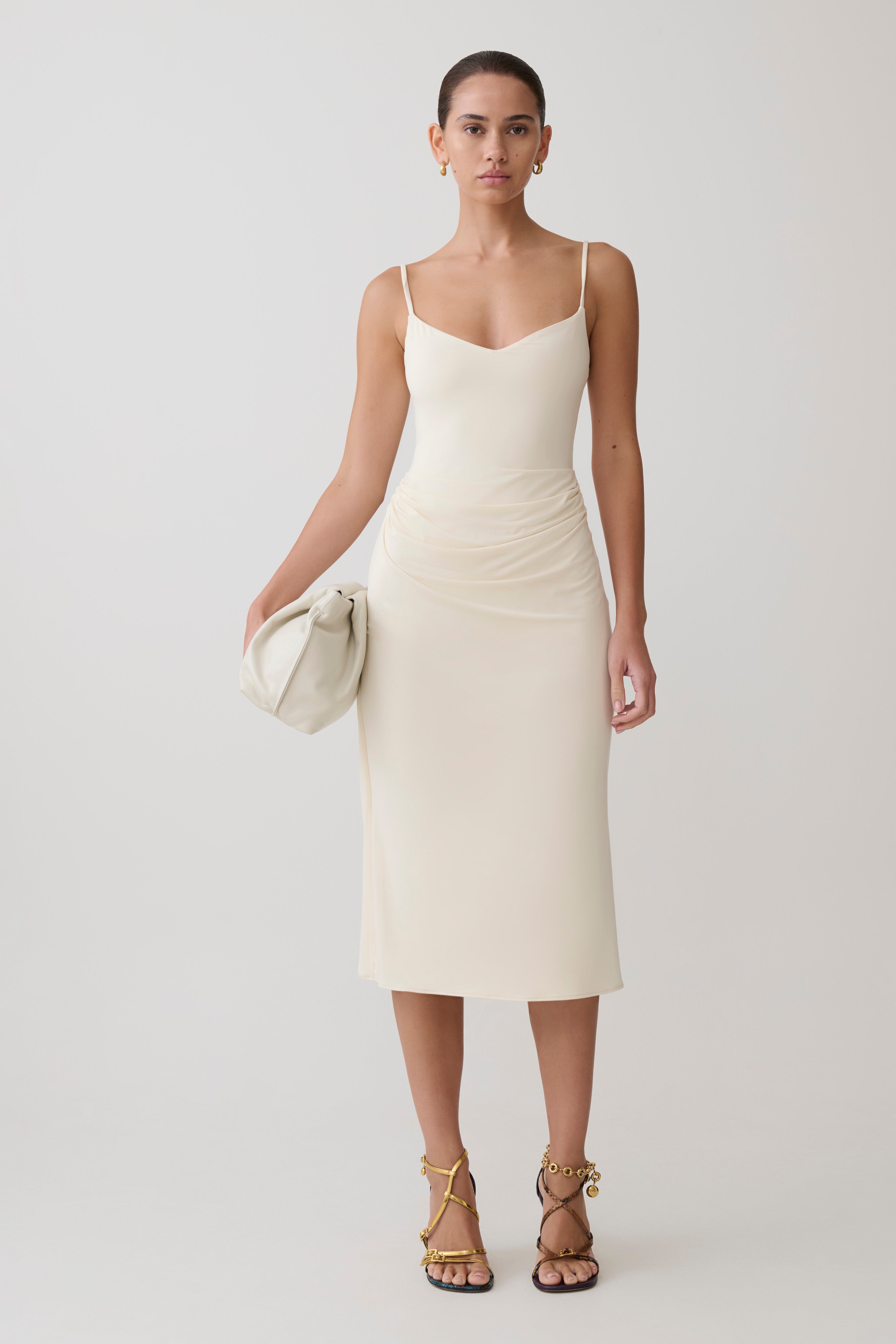 Vina Gathered Jersey Midi Dress