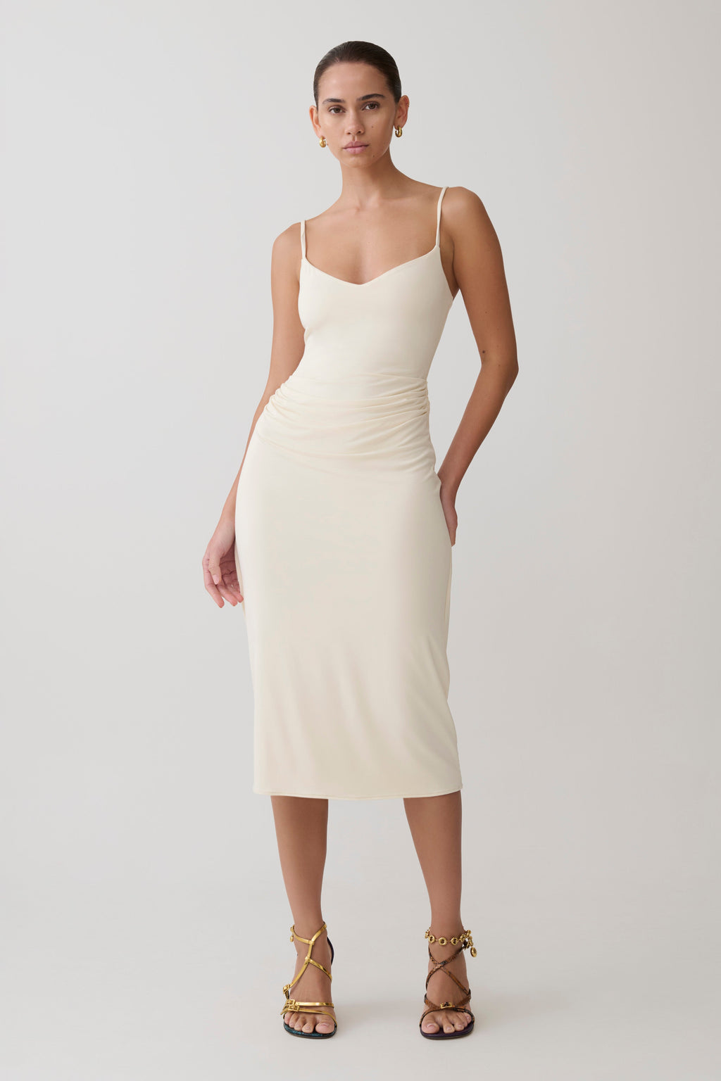 Vina Gathered Jersey Midi Dress