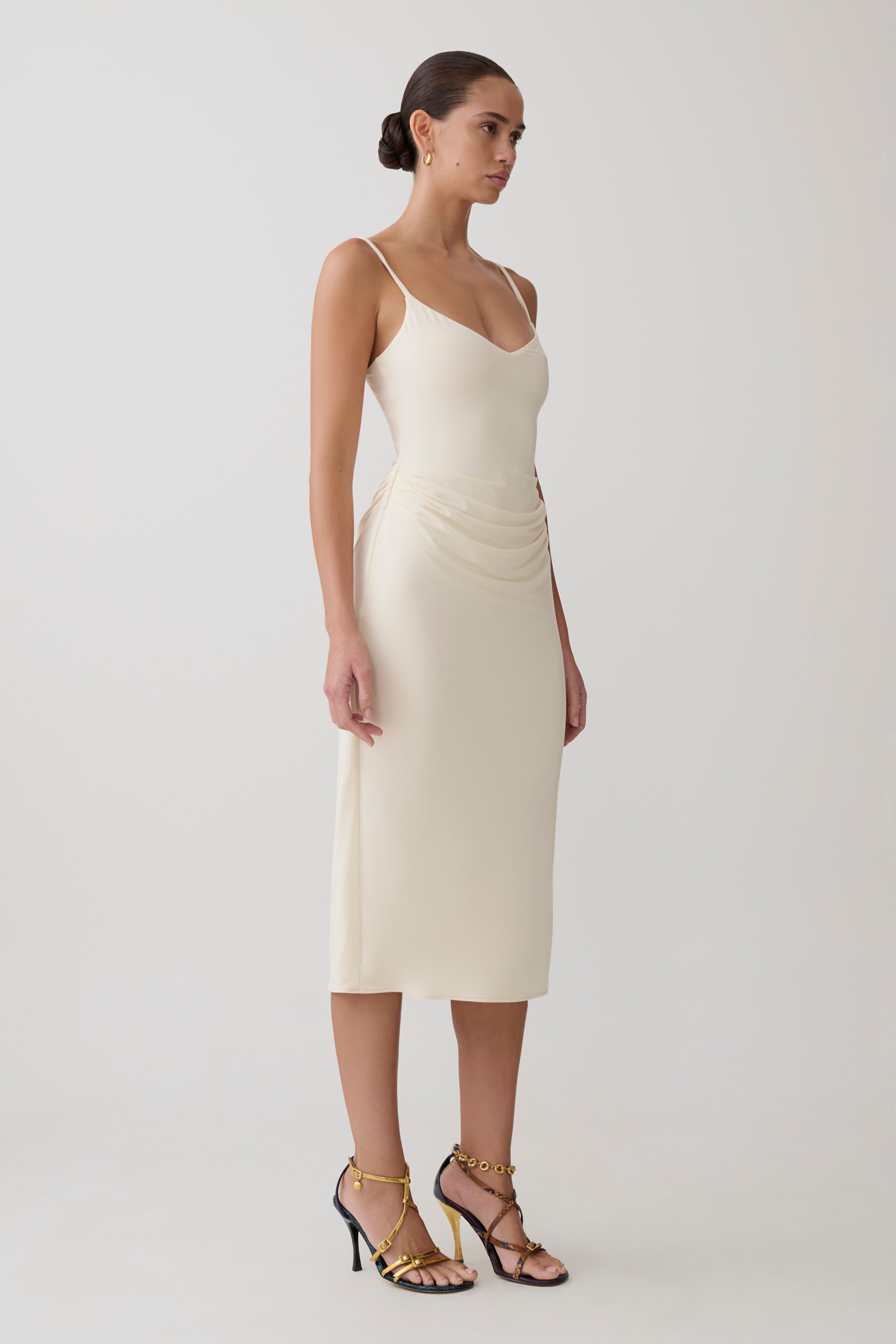 Vina Gathered Jersey Midi Dress