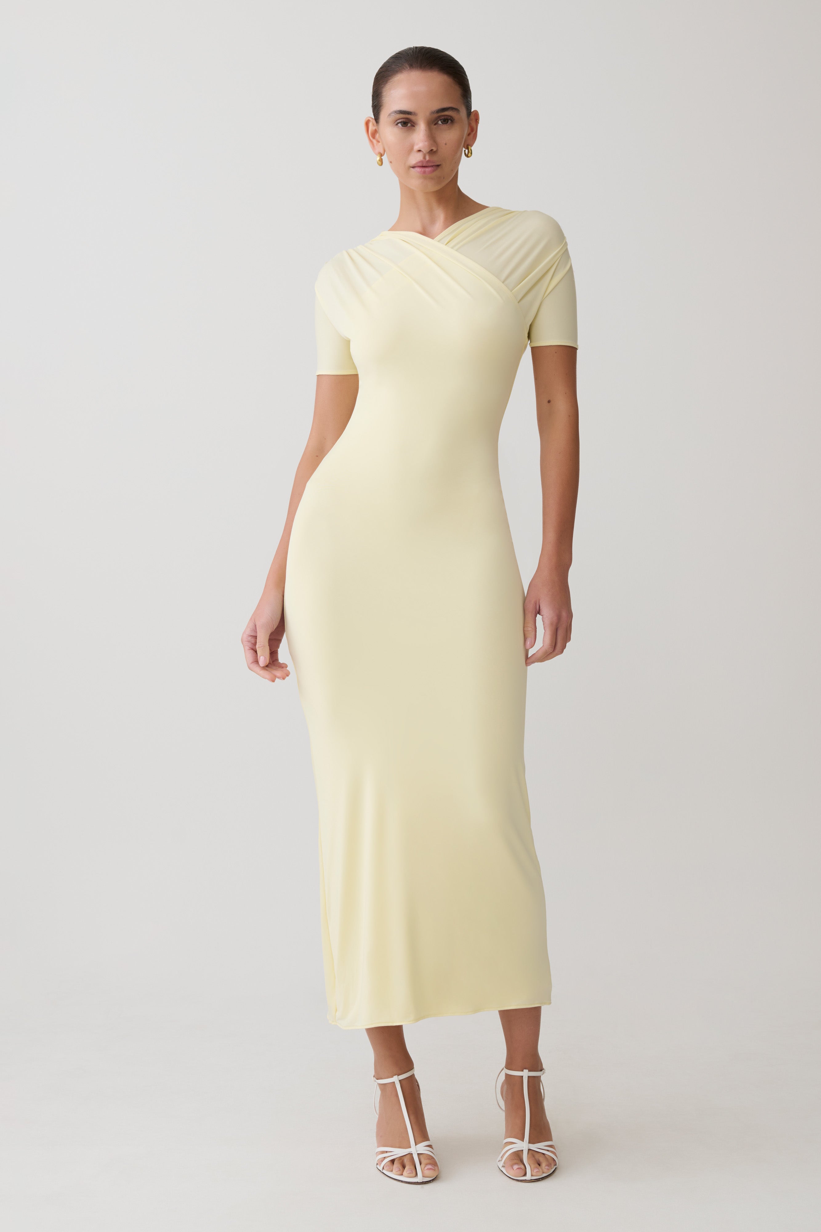Junie Cross-Over Neck Slinky Maxi Dress