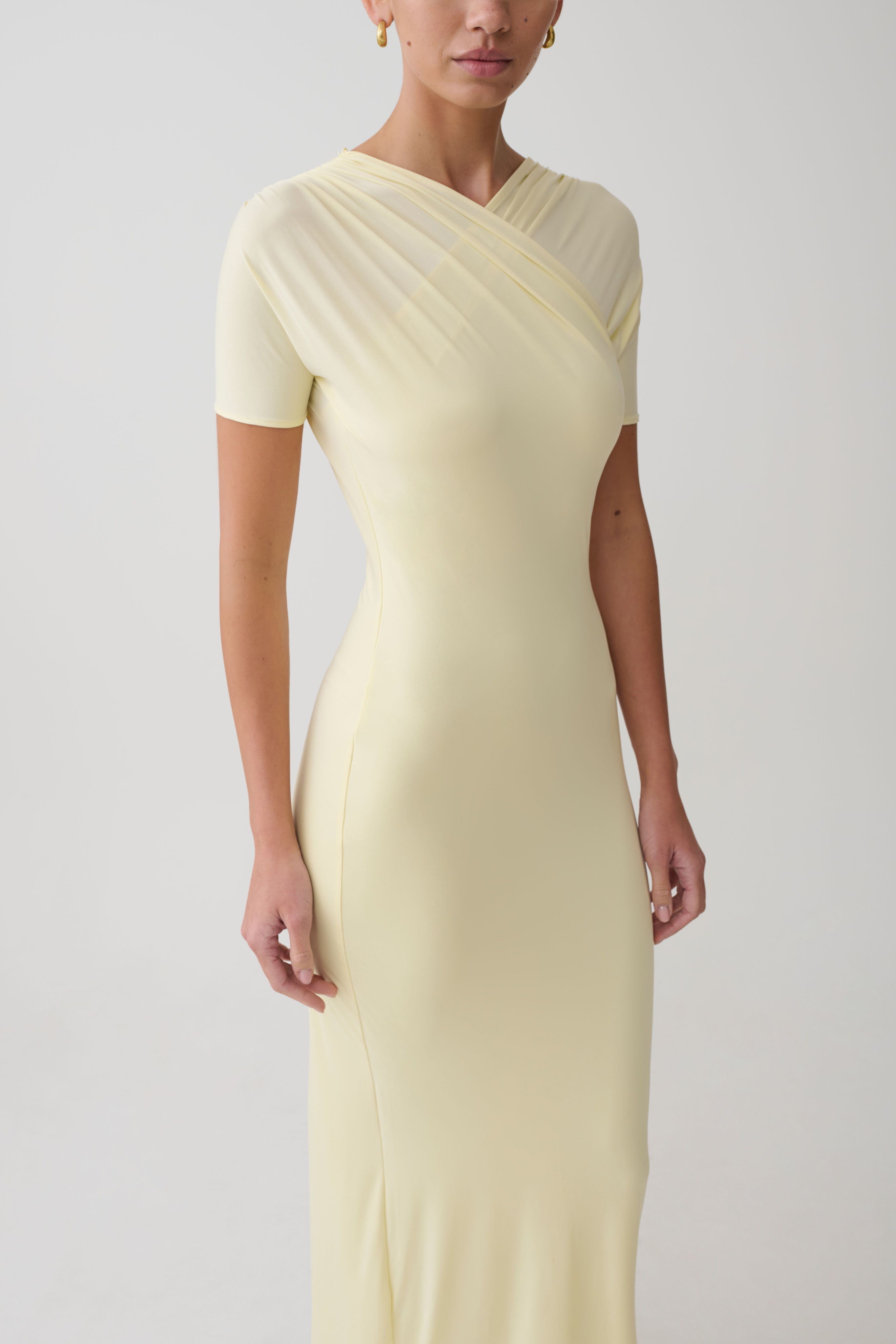 Junie Cross-Over Neck Slinky Maxi Dress