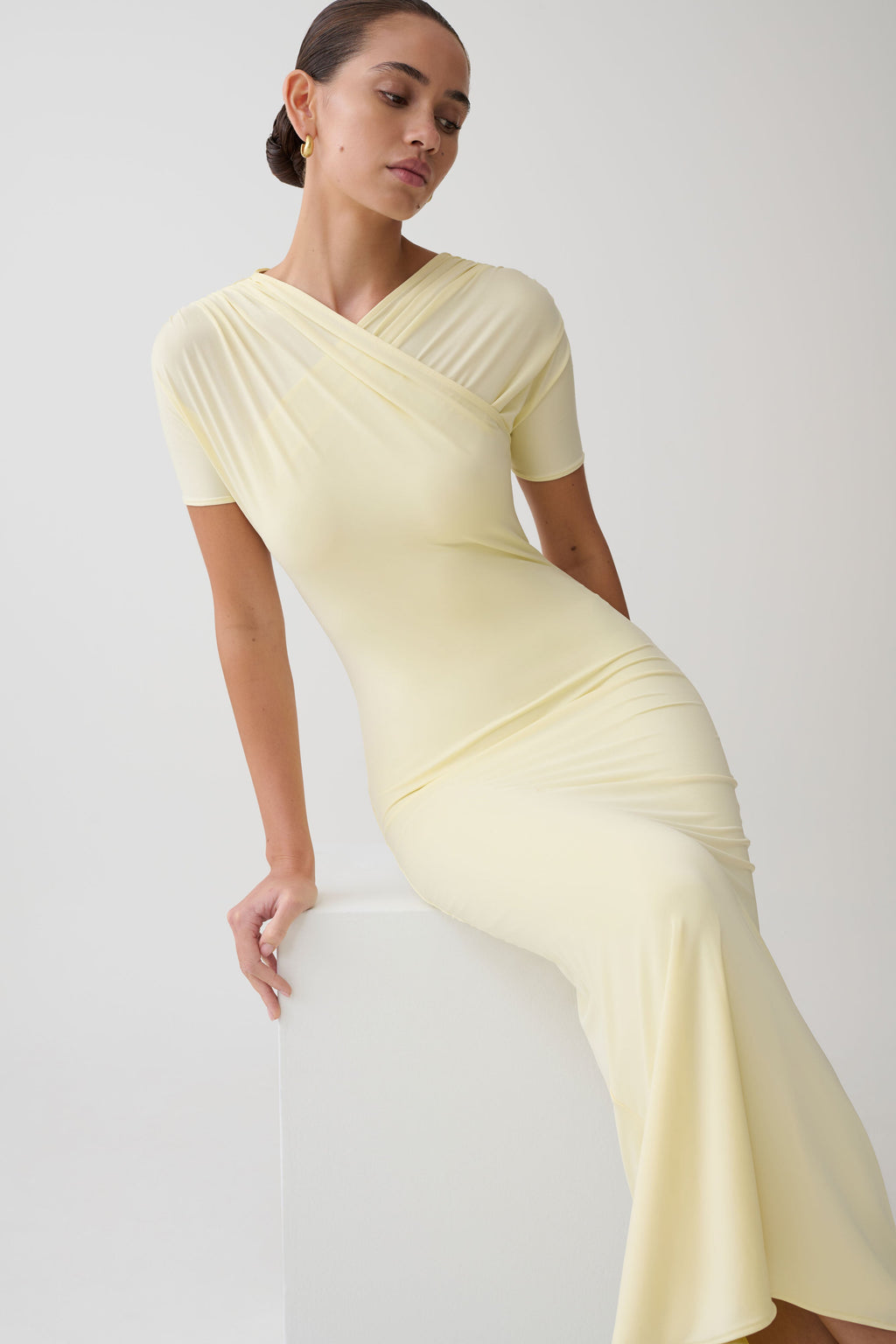 Junie Cross-Over Neck Slinky Maxi Dress
