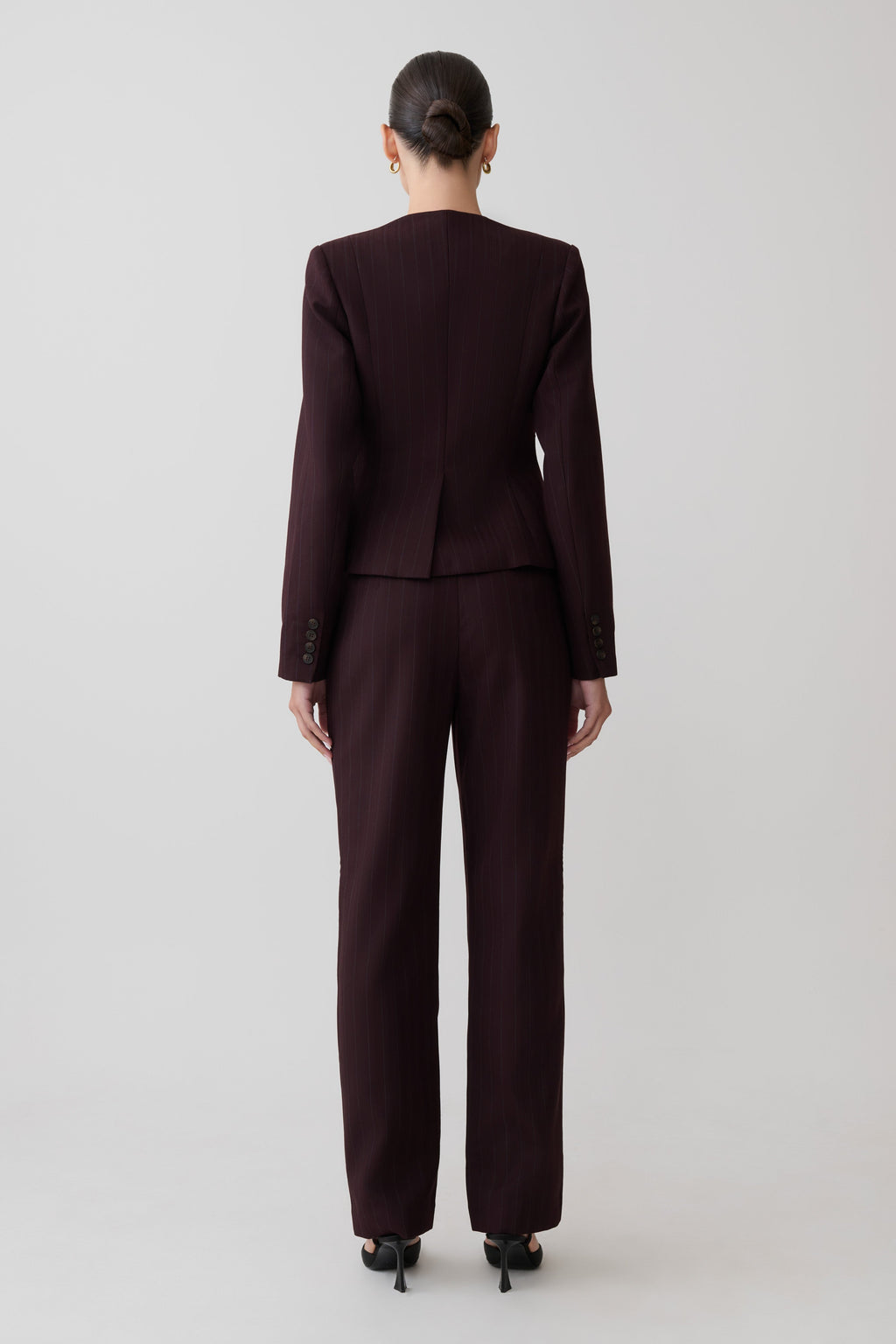 Agatha Straight Leg Suiting Trousers - Plum Pinstripe