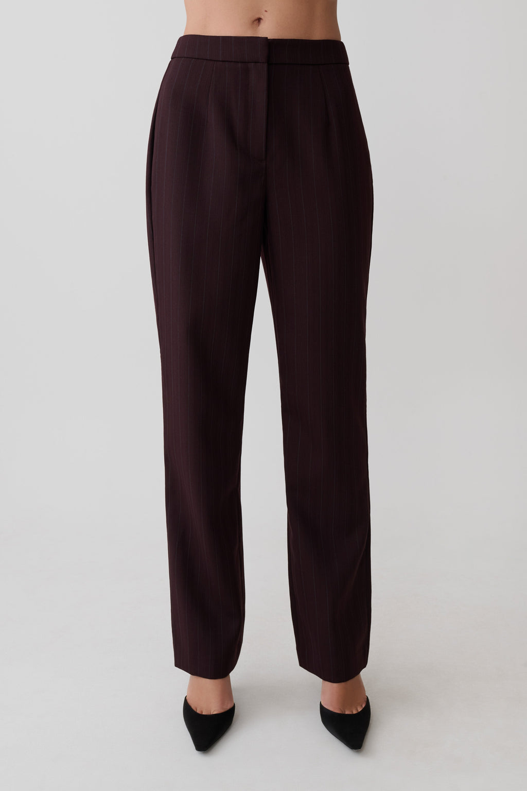 Agatha Straight Leg Suiting Trousers - Plum Pinstripe