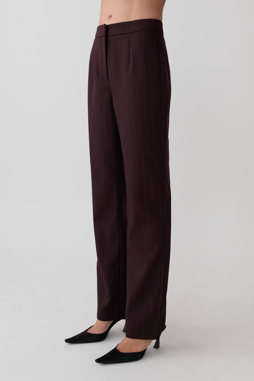 Agatha Straight Leg Suiting Trousers - Plum Pinstripe