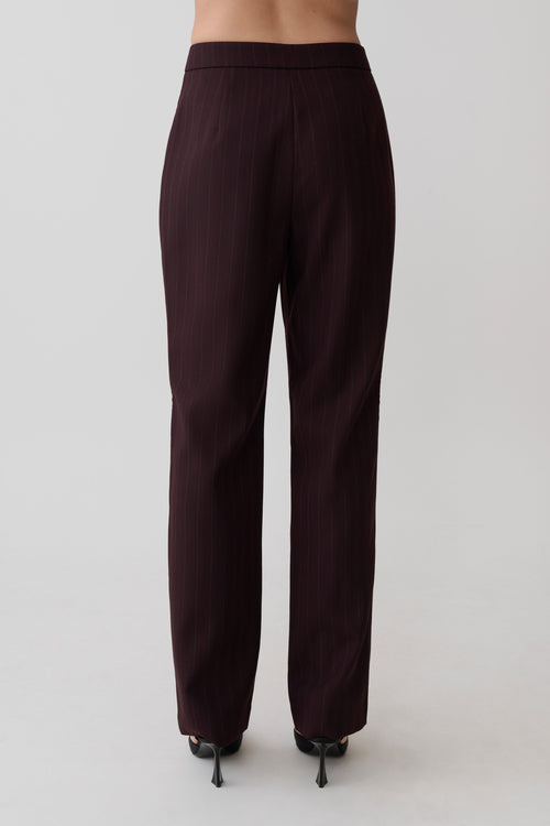 Agatha Straight Leg Suiting Trousers - Plum Pinstripe