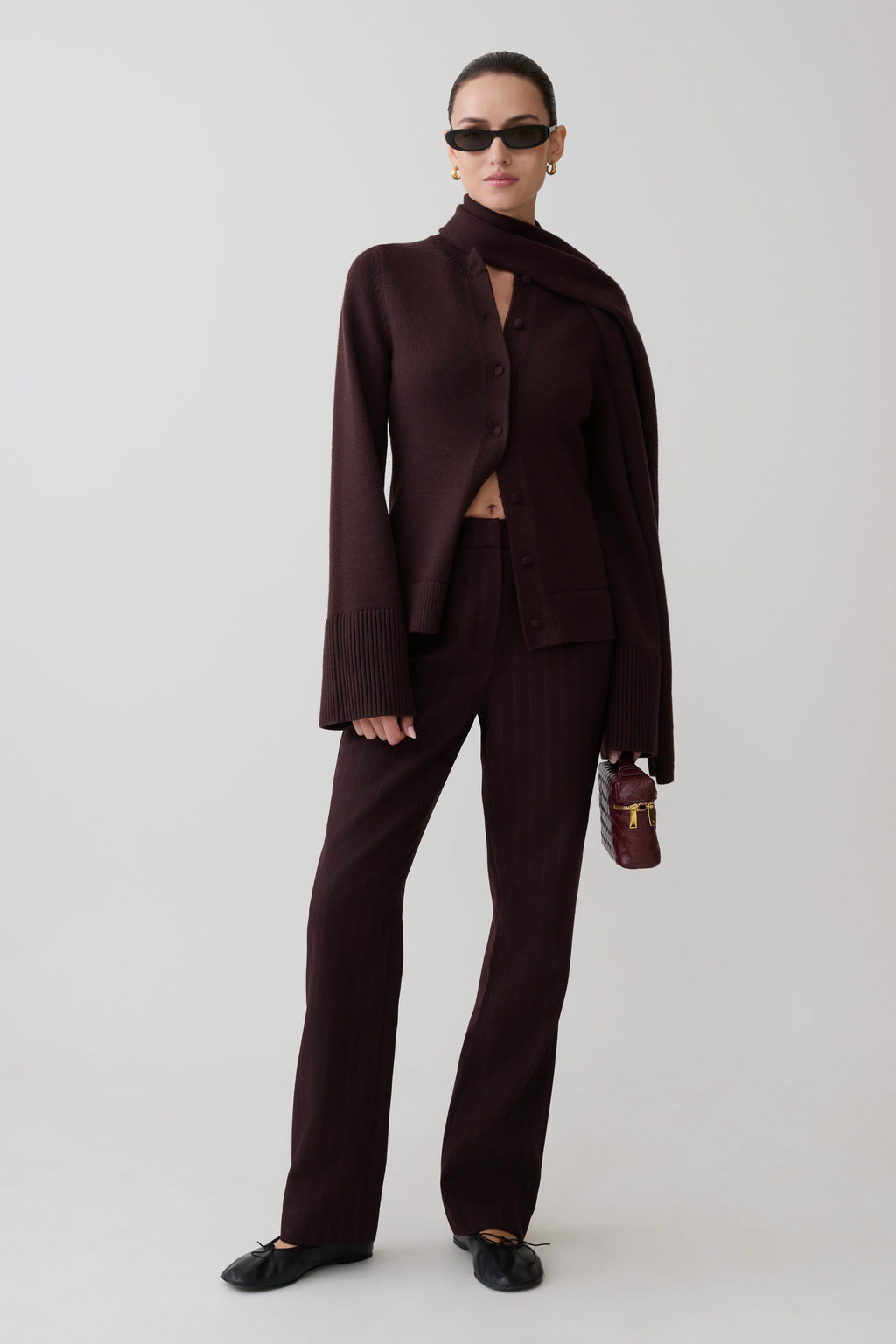 Lara Knit Cardigan With Scarf in Chocolate – Chic&Drifts