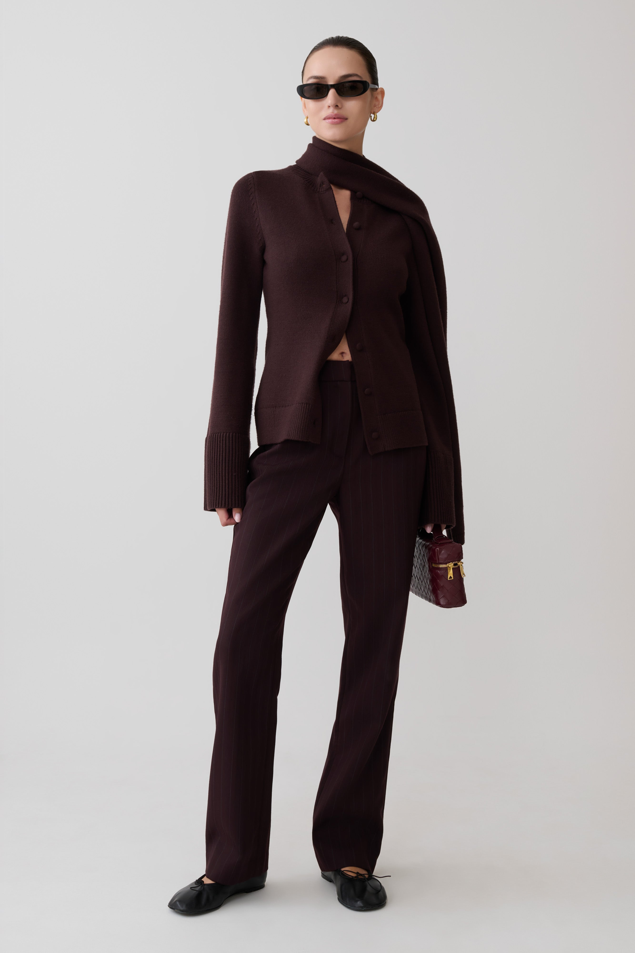 Lara Knit Cardigan With Scarf in Chocolate – Chic&Drifts