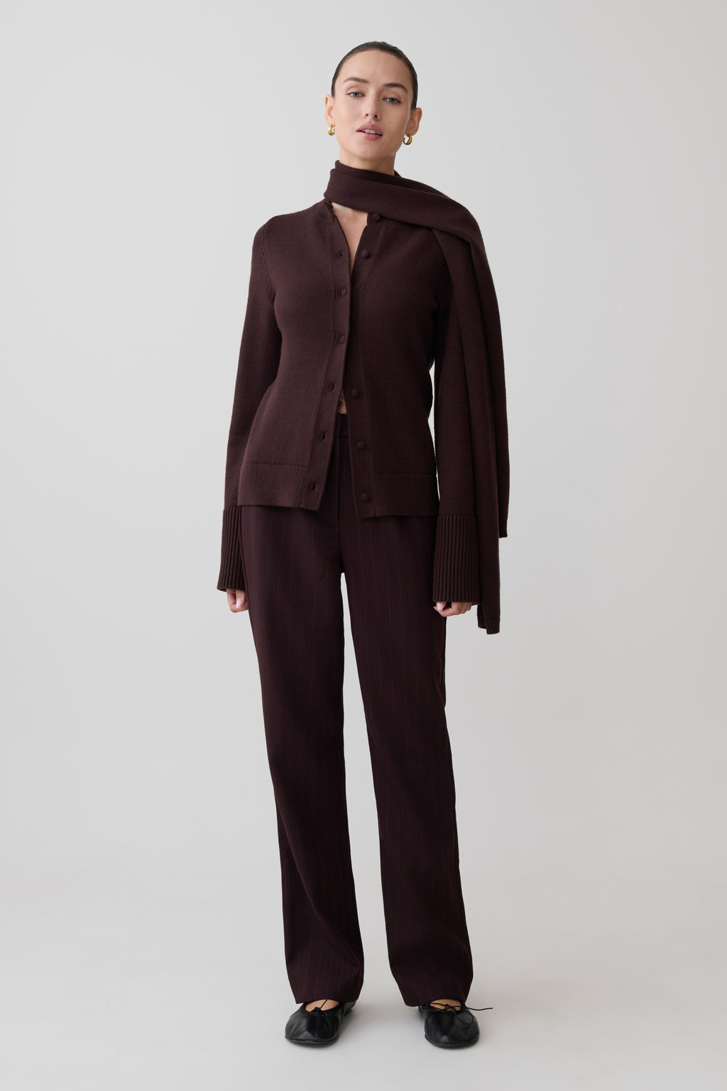 Lara Knit Cardigan With Scarf in Chocolate – Chic&Drifts