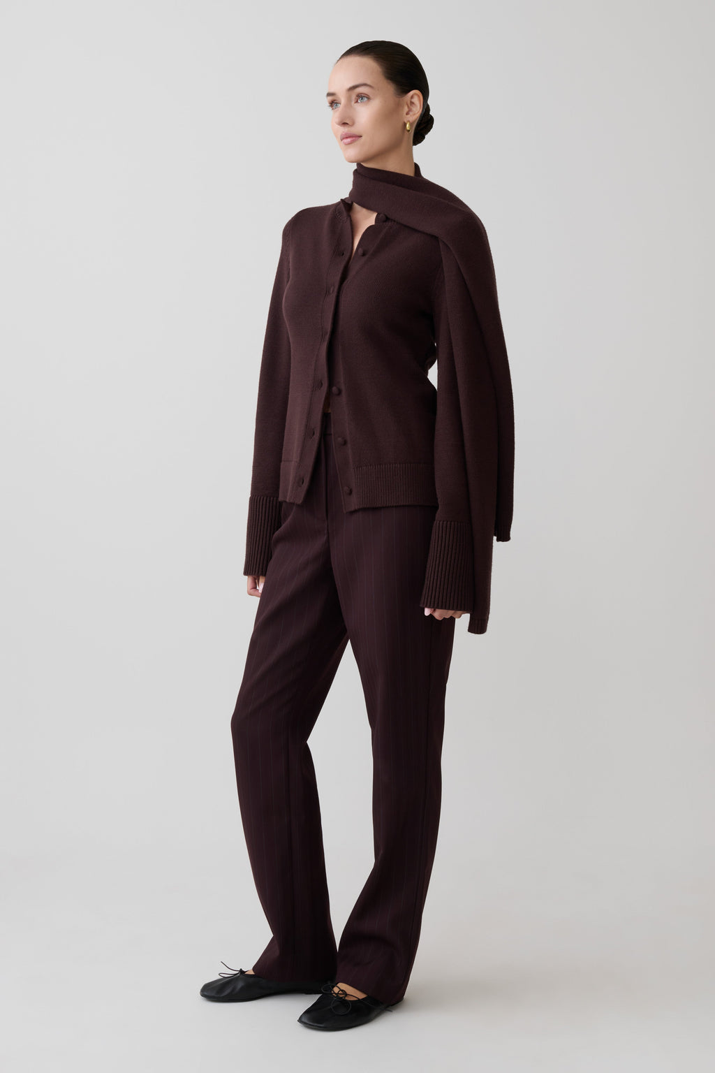 Lara Knit Cardigan With Scarf in Chocolate – Chic&Drifts