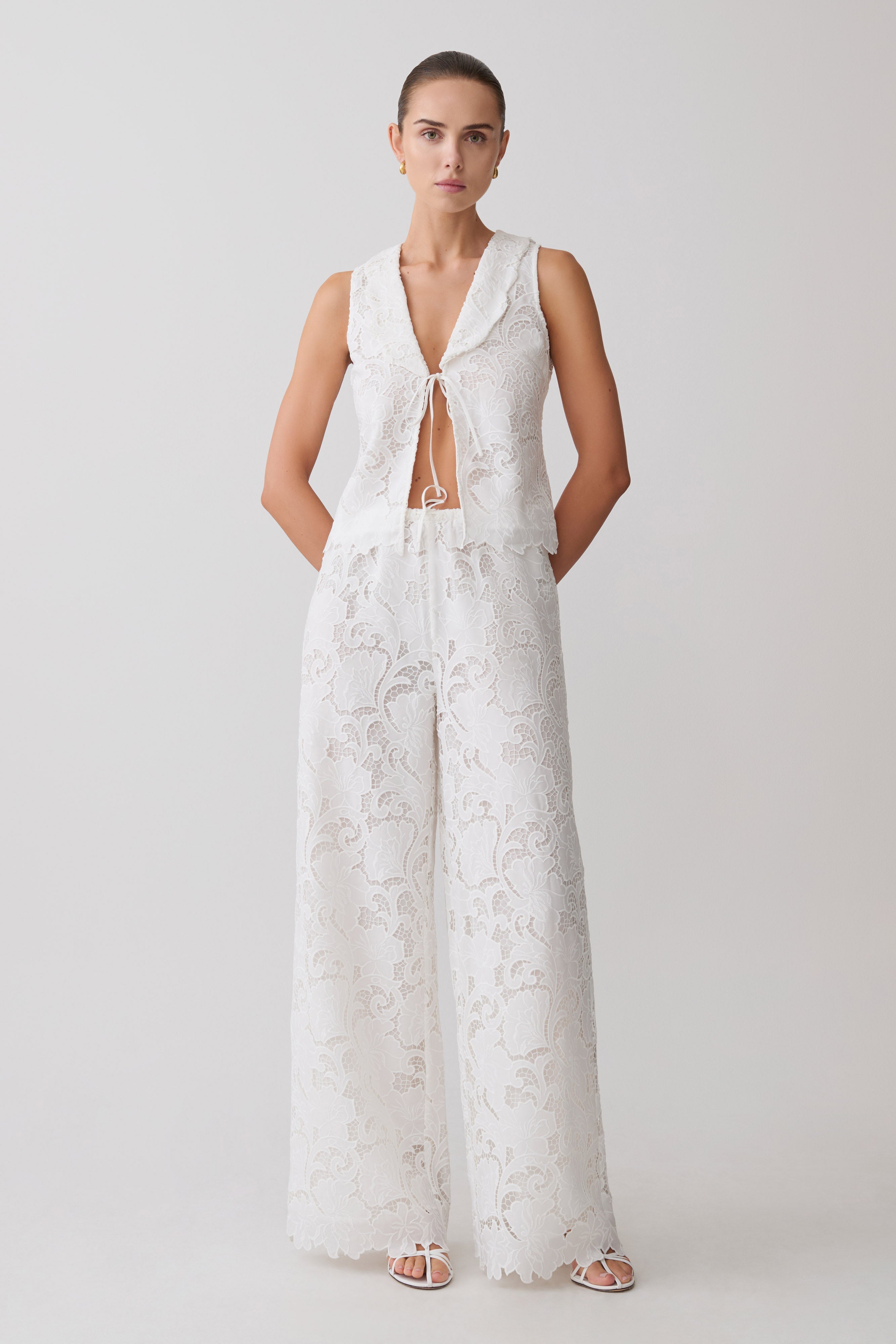 Tessa Broderie Straight Leg Trousers - White