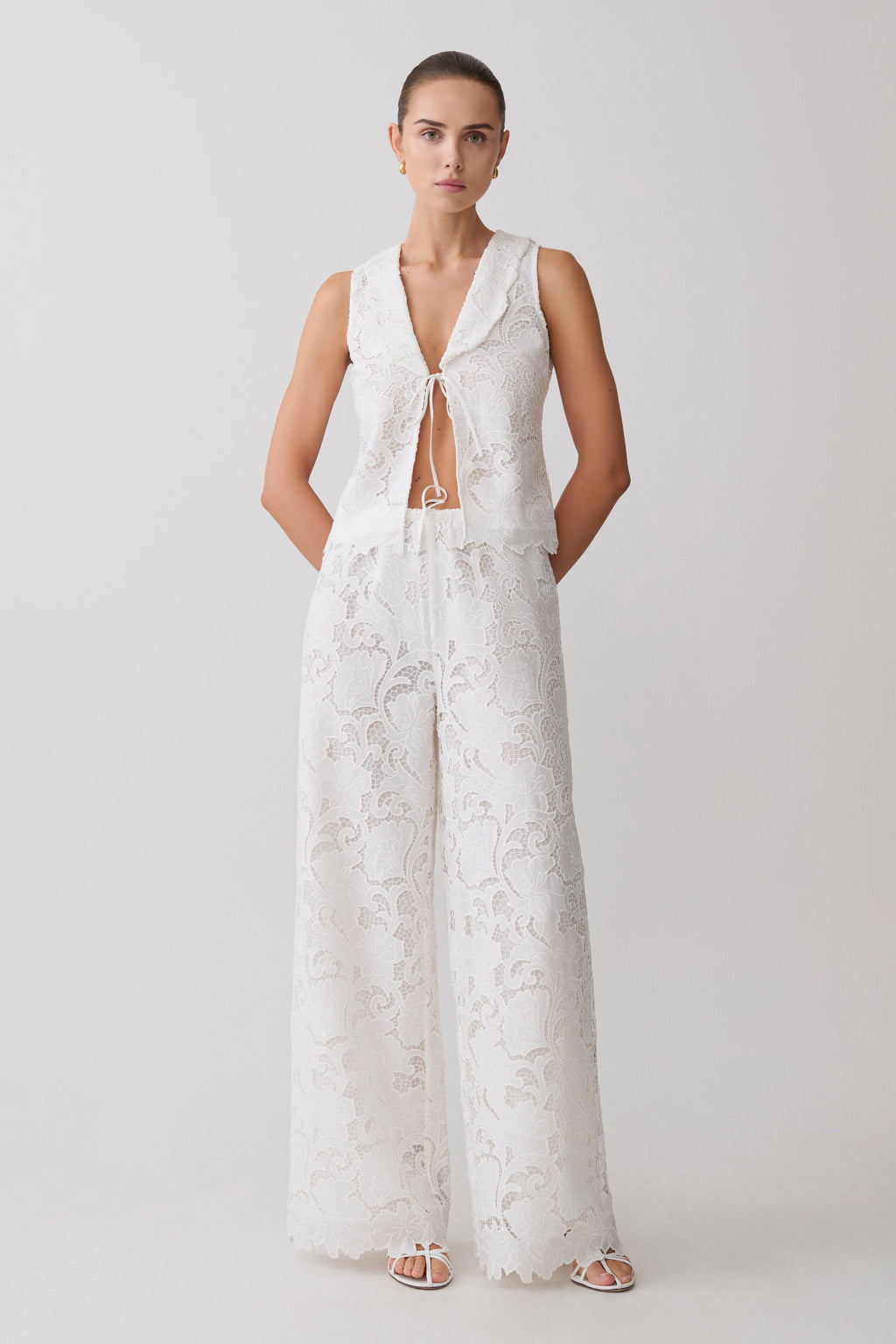 Tessa Broderie Straight Leg Trousers in White – Chic&Drifts