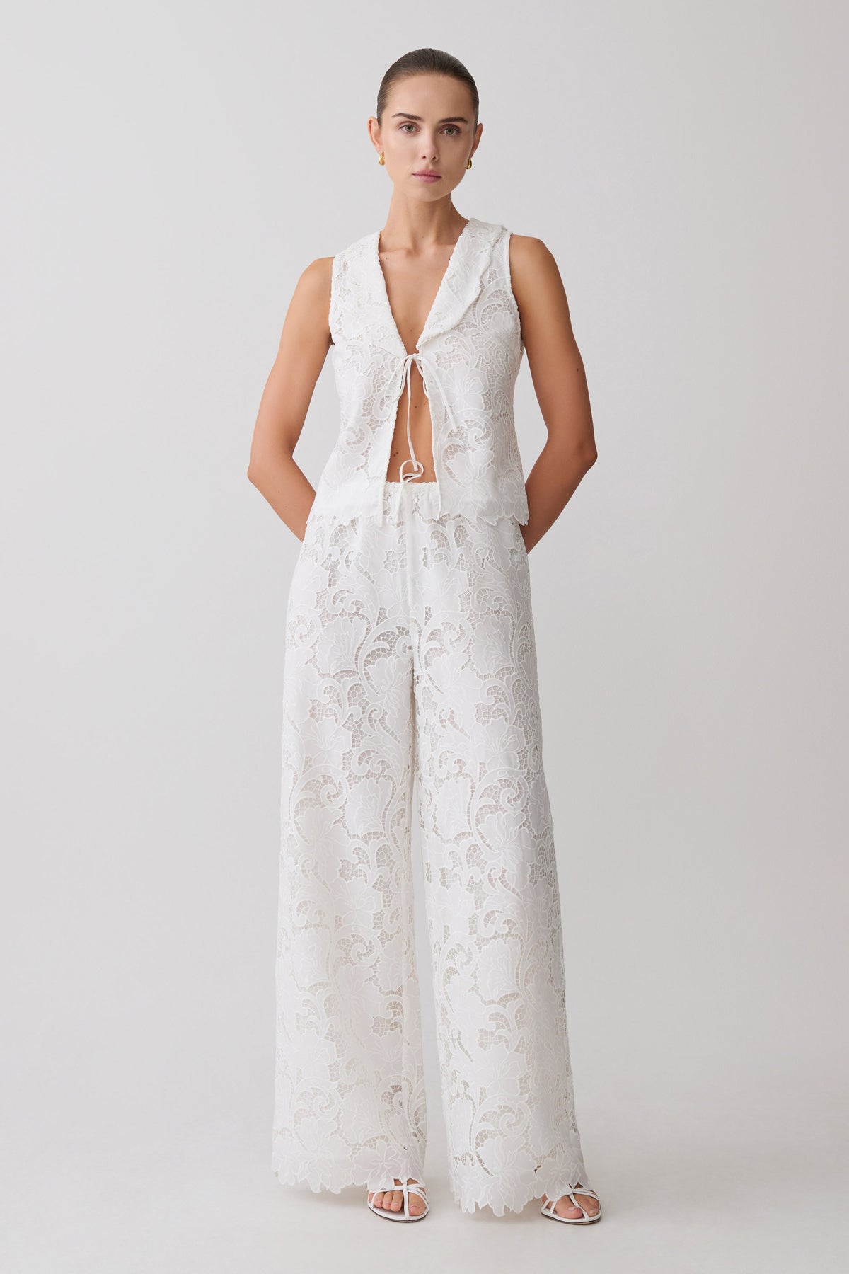 Tessa Broderie Straight Leg Trousers in White – Chic&Drifts