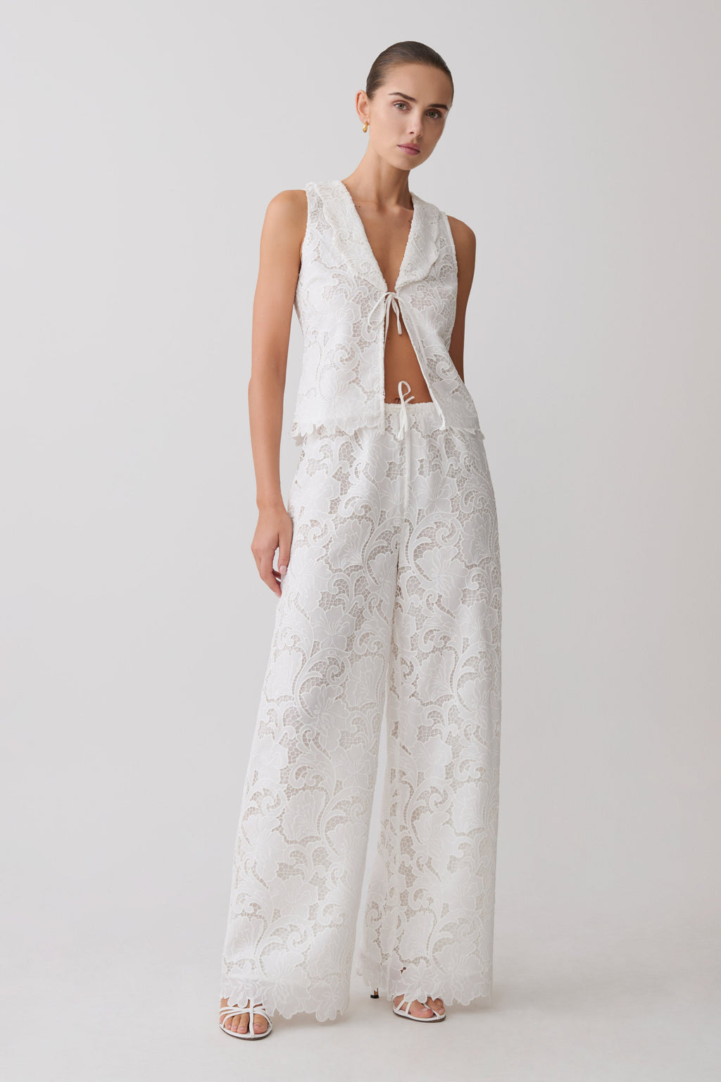 Tessa Broderie Straight Leg Trousers in White – Chic&Drifts