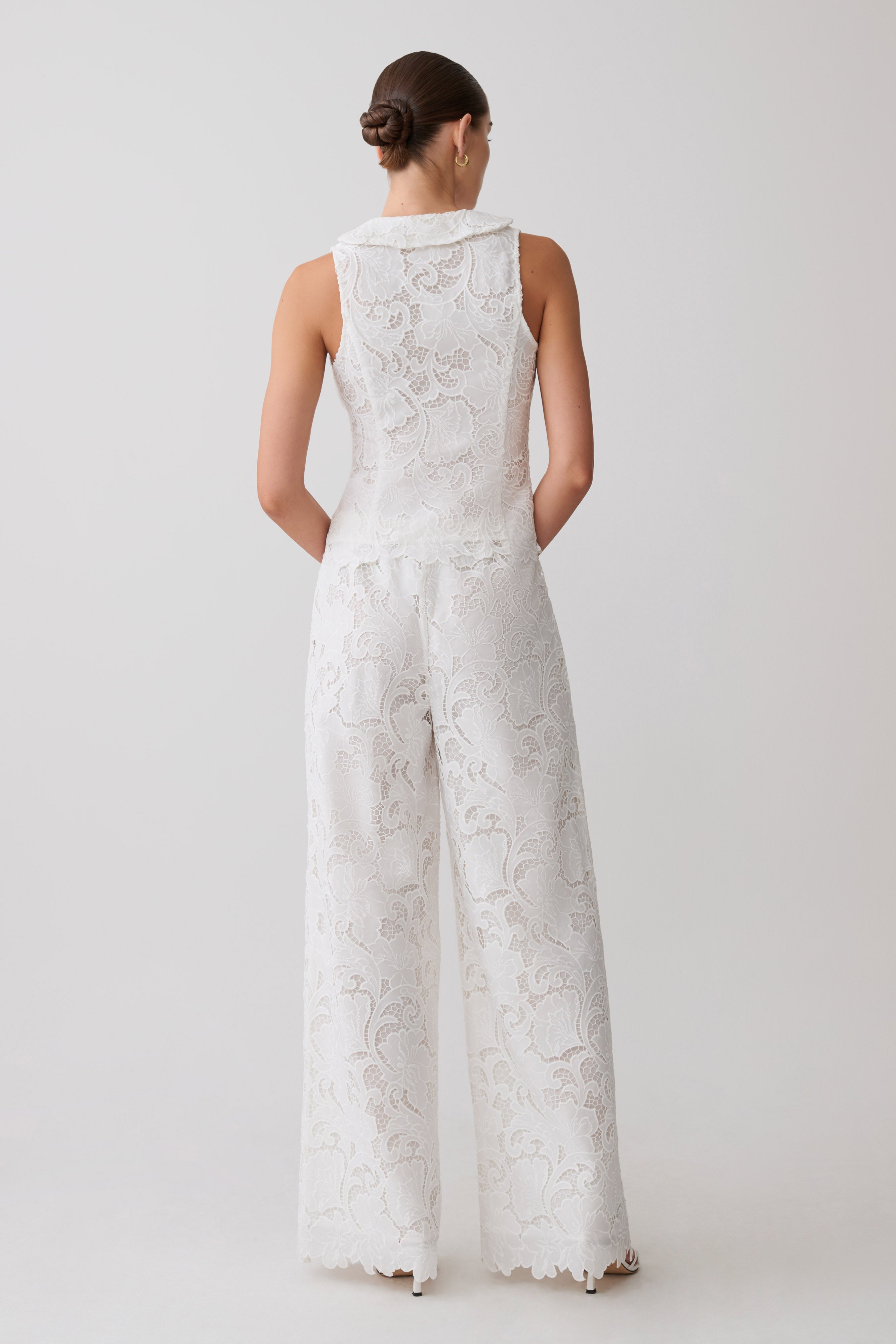 Tessa Broderie Straight Leg Trousers - White