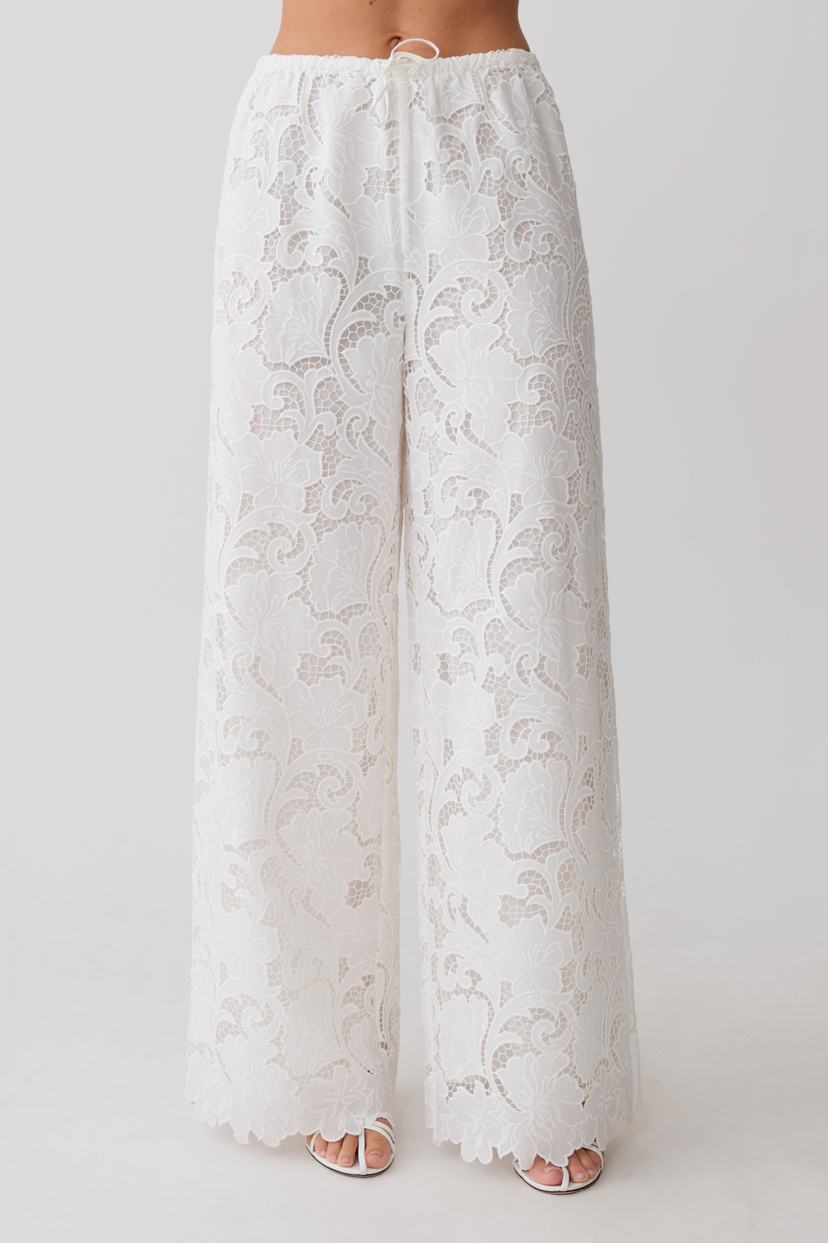 Tessa Broderie Straight Leg Trousers - White