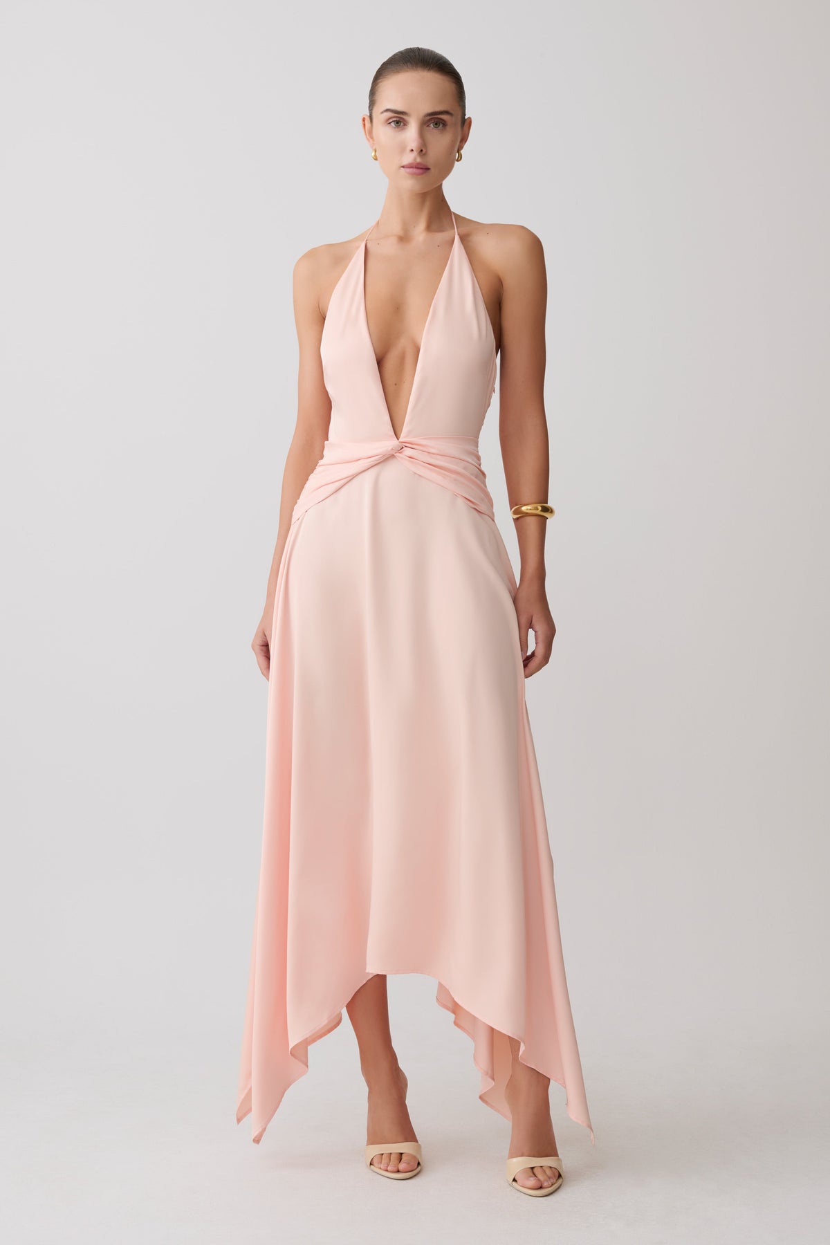 Cyra Plunge Satin Midi Dress in Dark Chocolate – Chic&Drifts