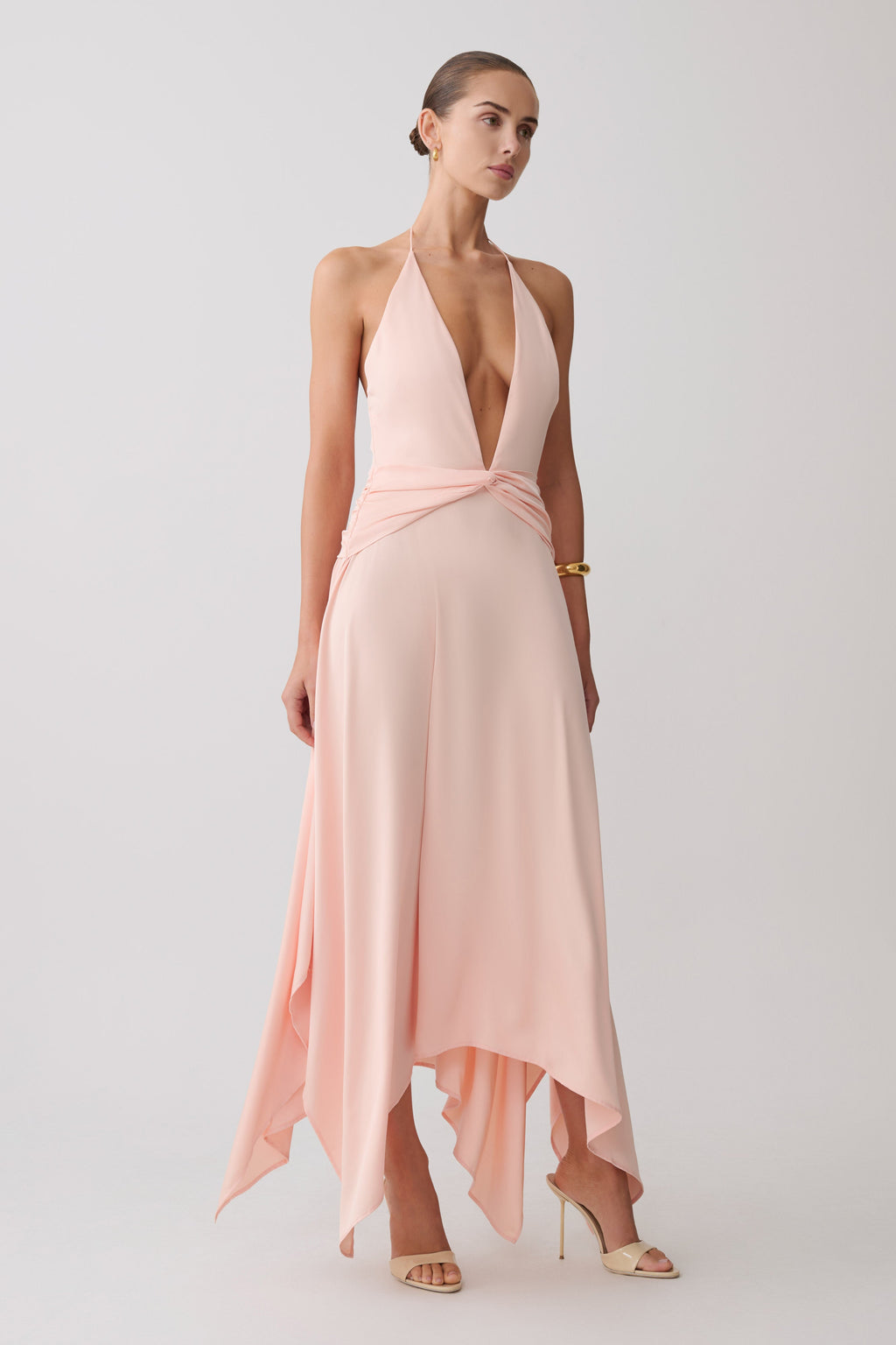 Cyra Plunge Satin Midi Dress in Dark Chocolate – Chic&Drifts