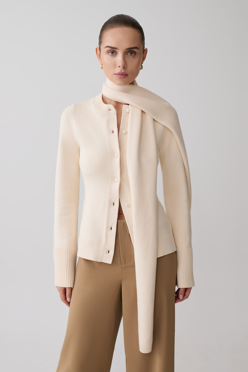Lara Knit Cardigan With Scarf in Ivory – Chic&Drifts