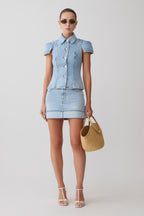 Bently Short Sleeve Denim Top in Washed Light Blue – Chic&Drifts