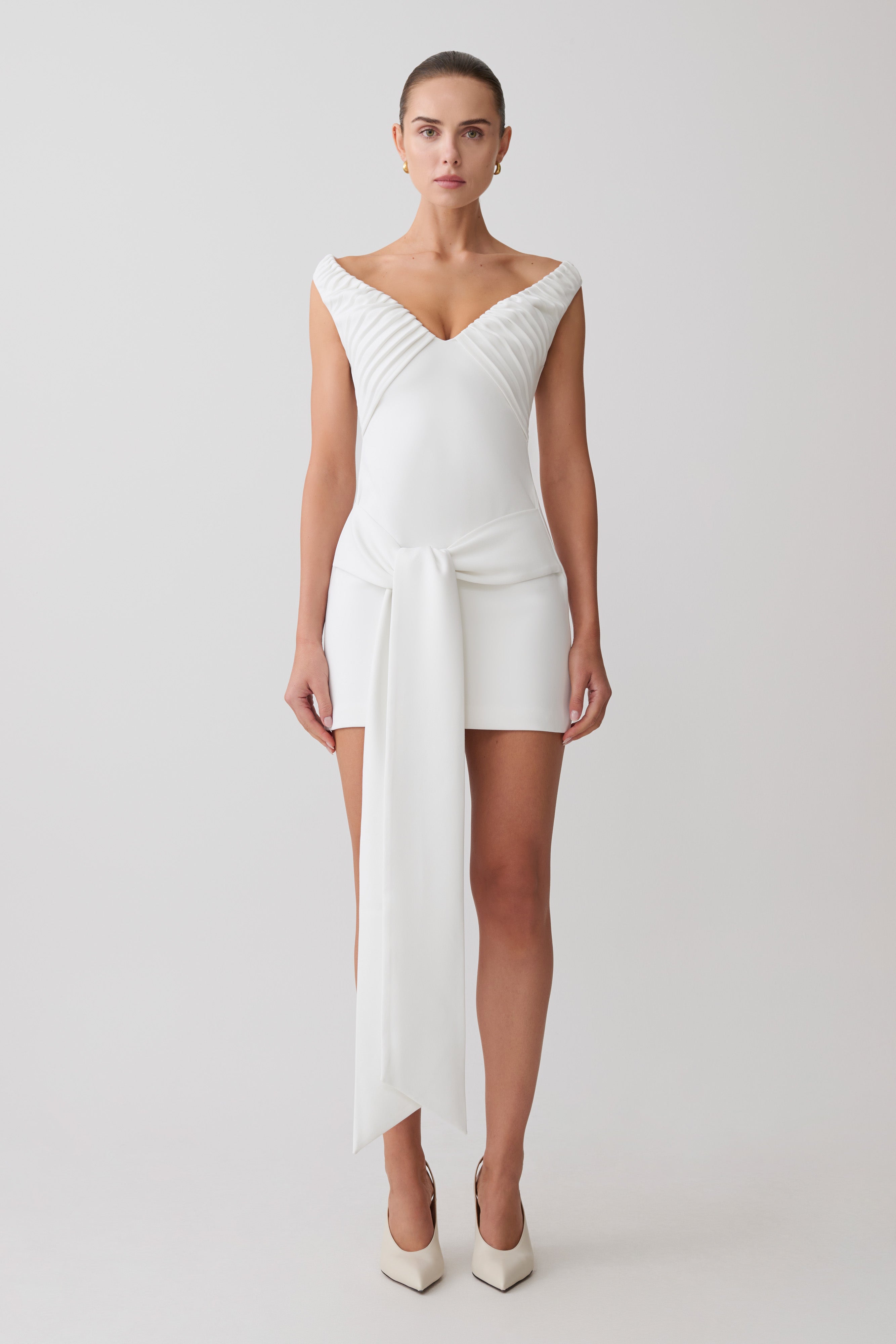 Runa Off Shoulder Mini Dress With Waist Tie