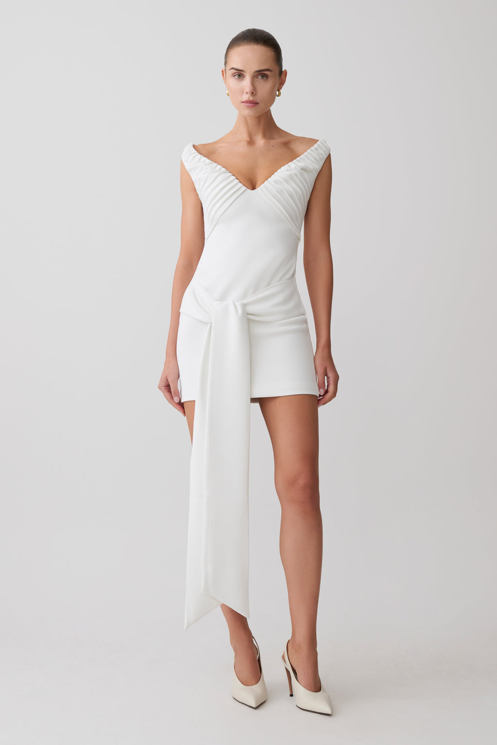 Runa Off Shoulder Mini Dress With Waist Tie