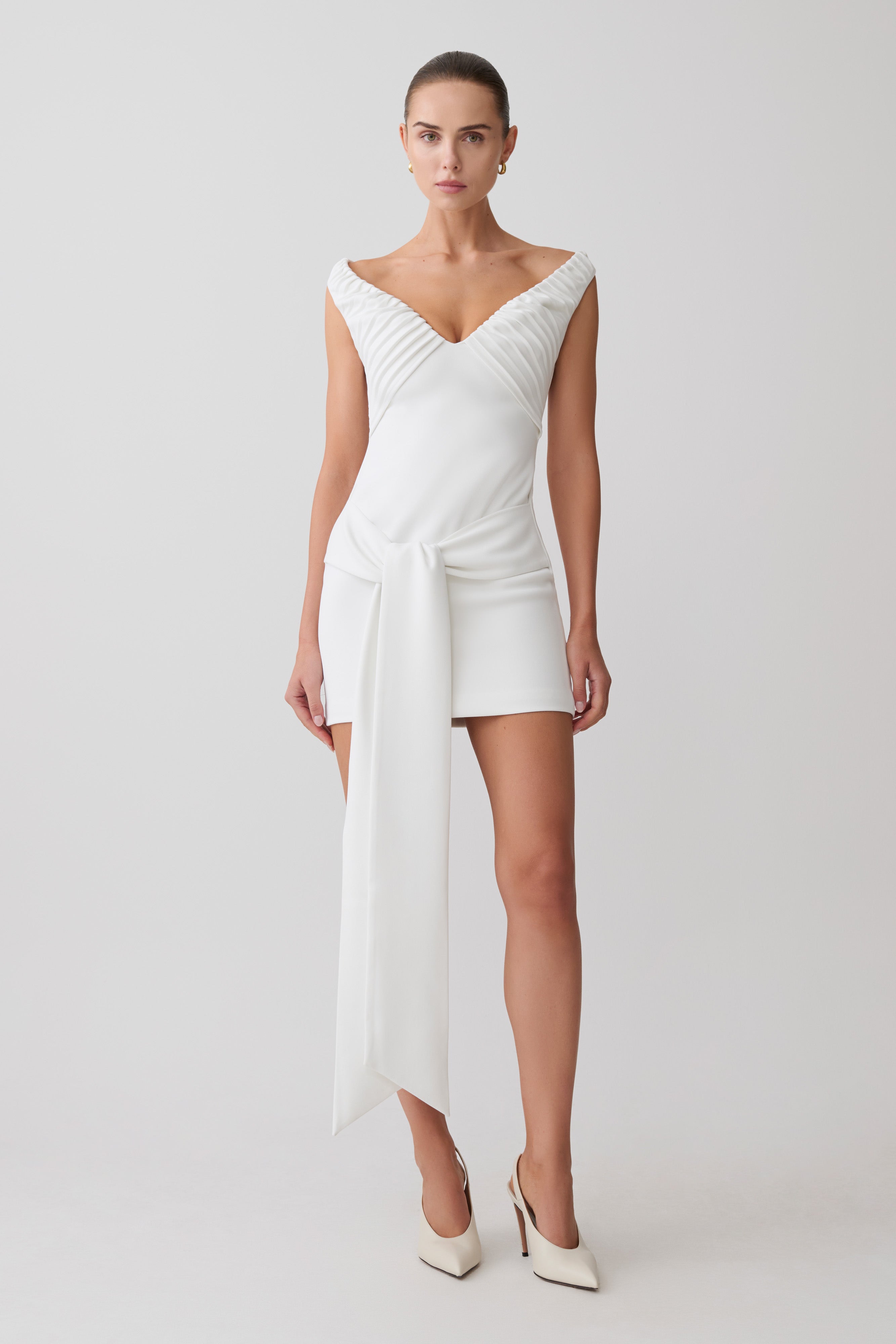 Runa Off Shoulder Mini Dress With Waist Tie