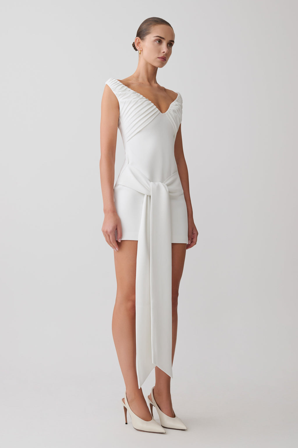Runa Off Shoulder Mini Dress With Waist Tie