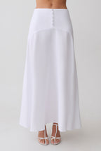 Selma Curved Waist Midi Skirt in White – Chic&Drifts