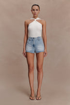 Erin Mid Rise Denim Shorts in Washed Light Blue – Chic&Drifts