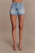 Erin Mid Rise Denim Shorts in Washed Light Blue – Chic&Drifts