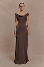 Ashley Cowl Neck Lace And Satin Maxi Dress in Ice Blue – Chic&Drifts