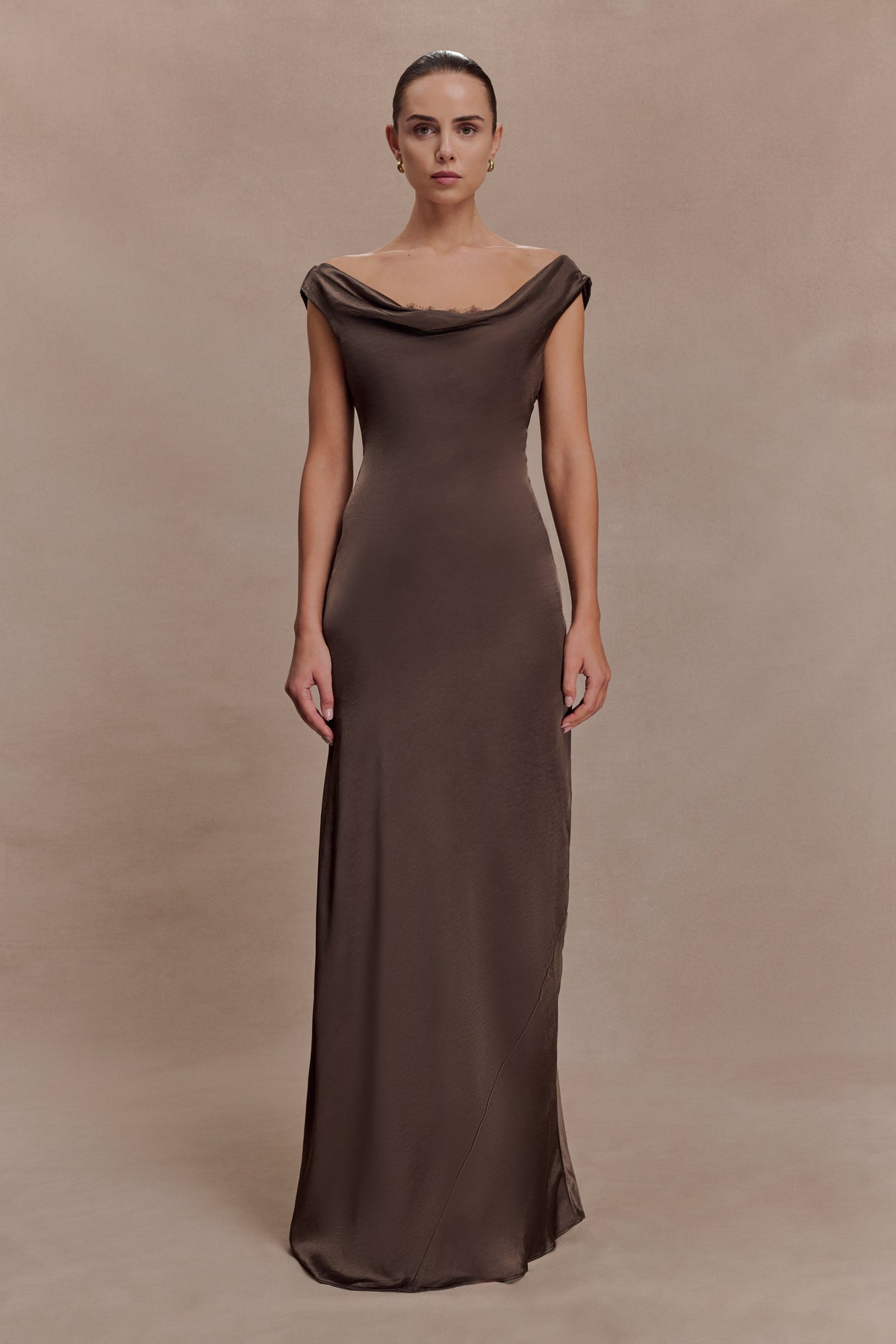 Ashley Cowl Neck Lace And Satin Maxi Dress in Ice Blue – Chic&Drifts