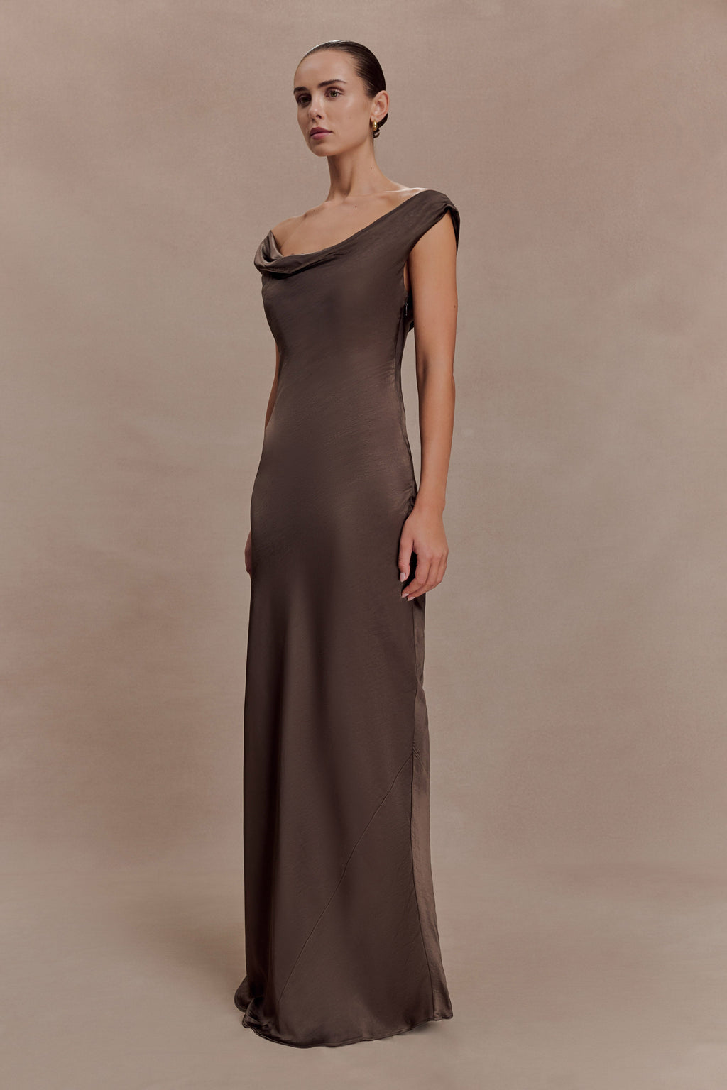 Ashley Cowl Neck Lace And Satin Maxi Dress