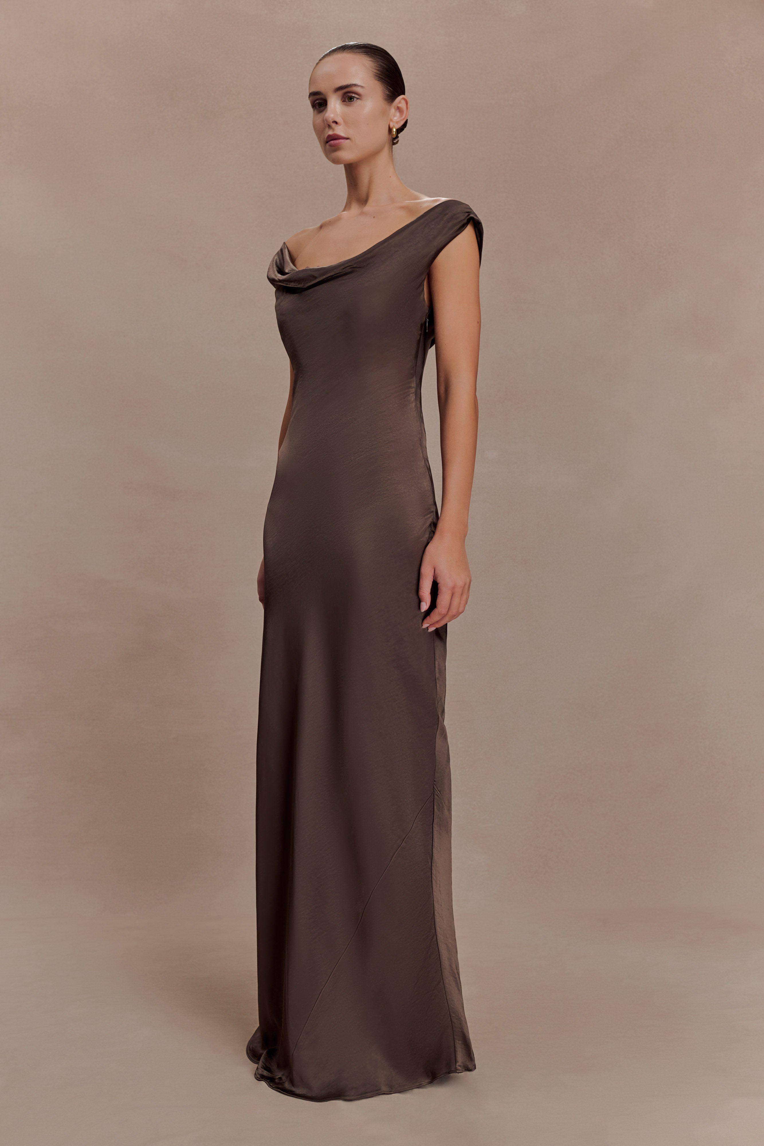 Ashley Cowl Neck Lace And Satin Maxi Dress