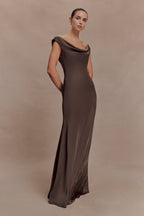 Ashley Cowl Neck Lace And Satin Maxi Dress in Ice Blue – Chic&Drifts