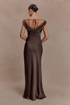 Ashley Cowl Neck Lace And Satin Maxi Dress in Ice Blue – Chic&Drifts