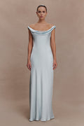 Ashley Cowl Neck Lace And Satin Maxi Dress