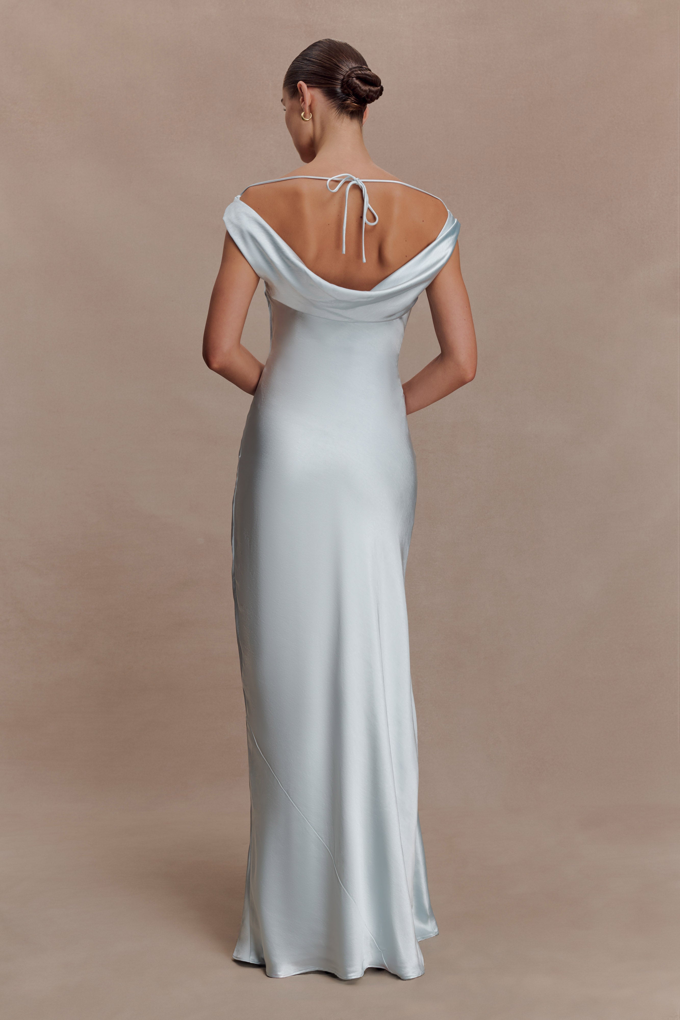 Ashley Cowl Neck Lace And Satin Maxi Dress