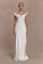 Ashley Cowl Neck Lace And Satin Maxi Dress in Ice Blue – Chic&Drifts