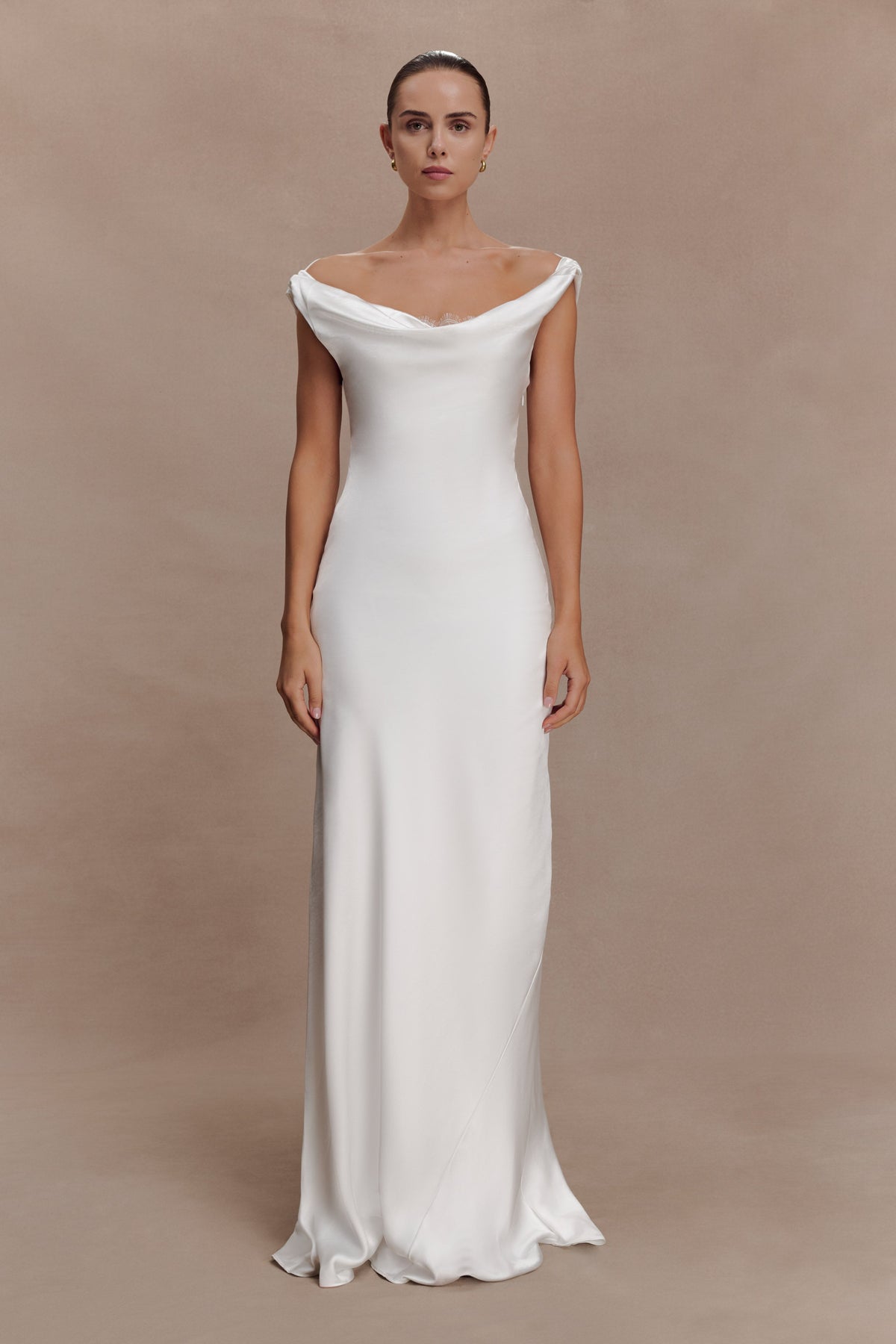 Ashley Cowl Neck Lace And Satin Maxi Dress in Ice Blue – Chic&Drifts