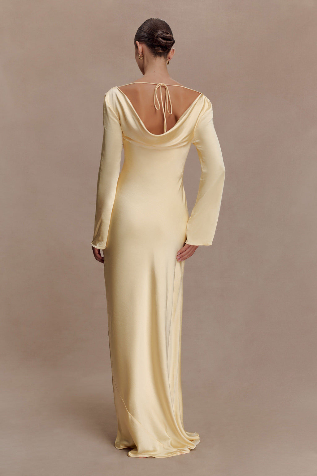 Eliza Long Sleeve Cowl Lace And Satin Maxi Dress