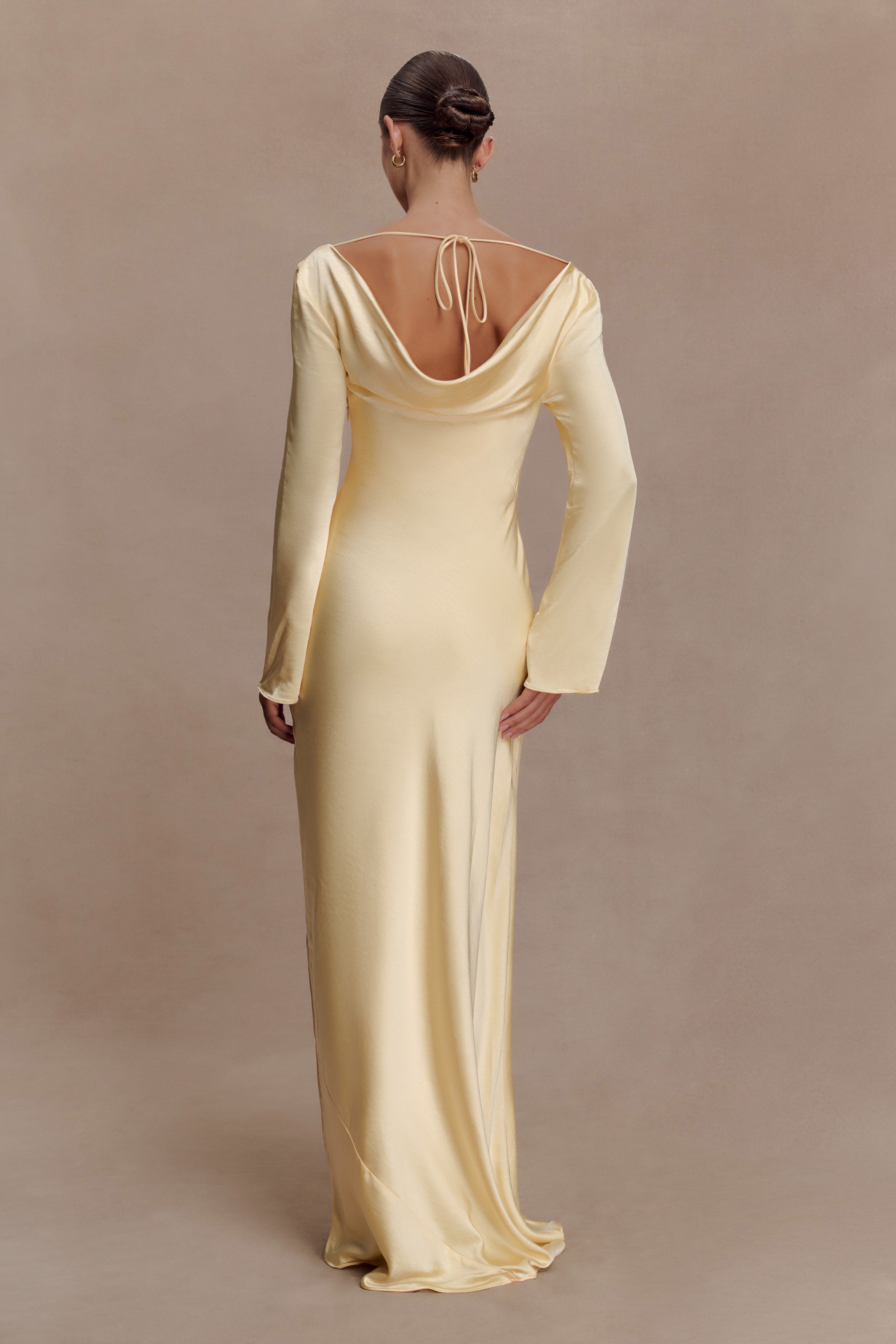 Eliza Long Sleeve Cowl Lace And Satin Maxi Dress