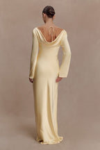 Eliza Long Sleeve Cowl Lace And Satin Maxi Dress in Ivory – Chic&Drifts