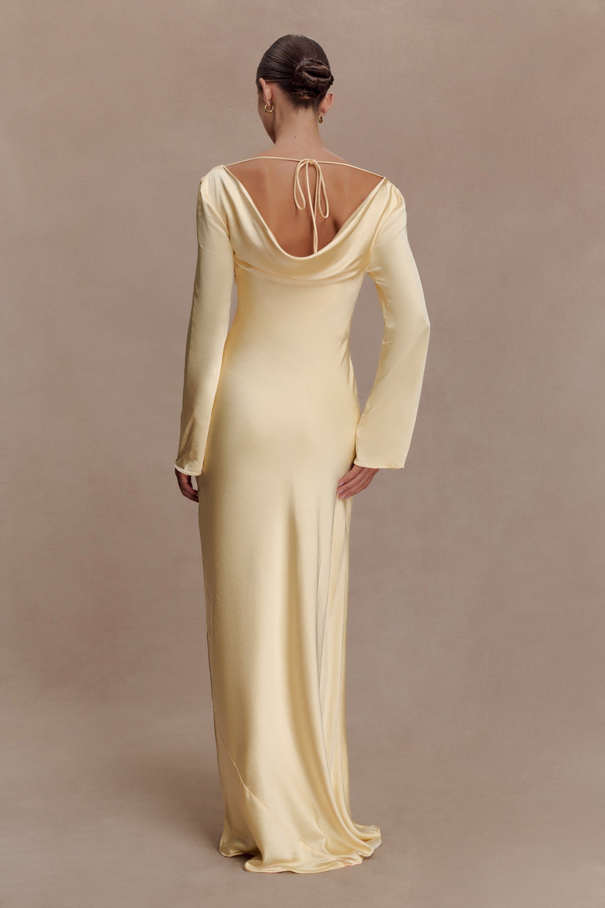 Eliza Long Sleeve Cowl Lace And Satin Maxi Dress in Ivory – Chic&Drifts